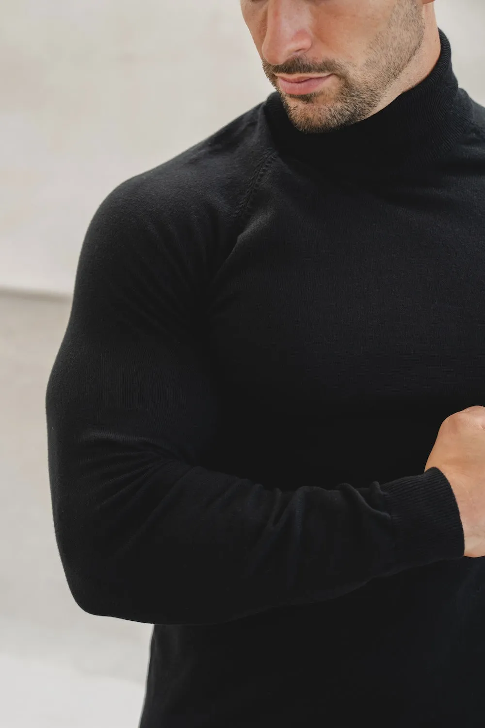 Korean Fresh Cotton Blend Roll Neck Sweater in Black