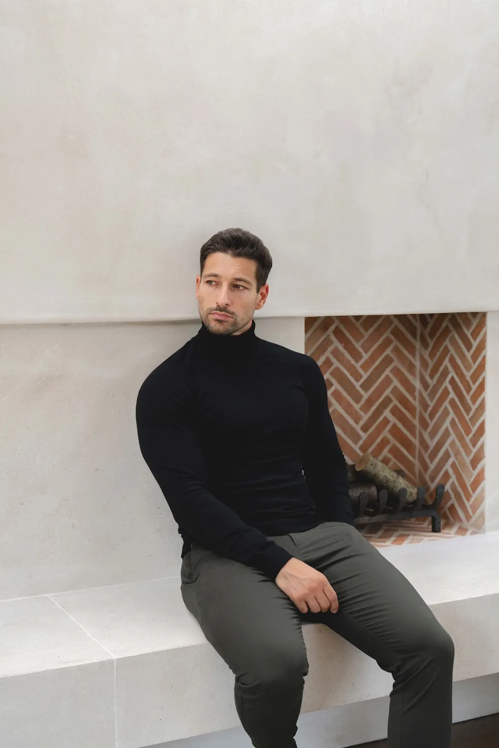 RecycledBlend Moon Beam Cotton Blend Roll Neck Sweater in Black