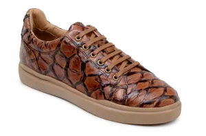 ZipUp Sport Street Belvedere Kingstone Exotic Genuine Pirarucu Leather Sneakers in Antique Almond