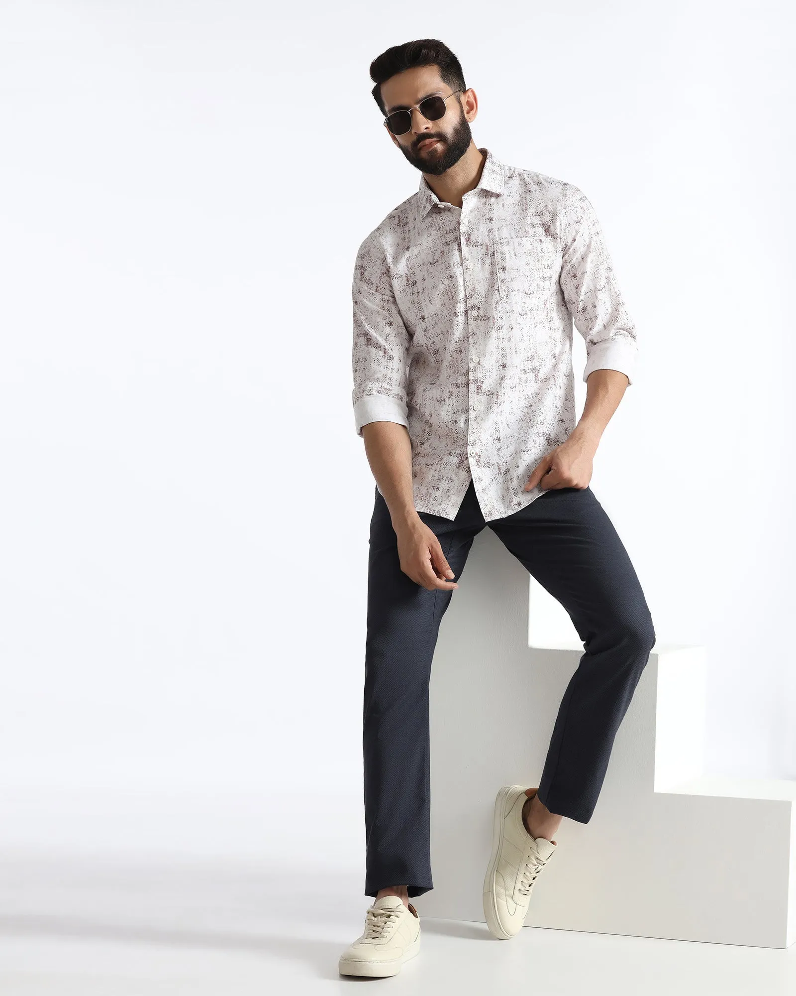 Blue Textured Khakis - Harry Smart Look Compact Storage