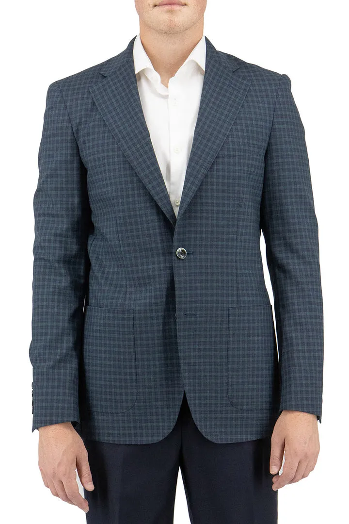 Insulated Warmth ElasticizedWaistbandSystem Tiglio Luxe Navy and Green Mini Windowpane Veneto/THP Slim Fit Half Lined, Pure Wool Jacket TL4228