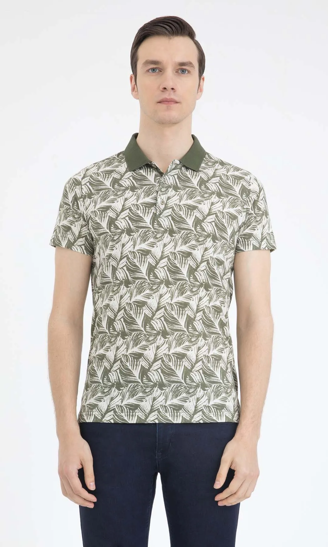 Cool Design Regular Fit Printed Cotton Blend Khaki Polo T-Shirt