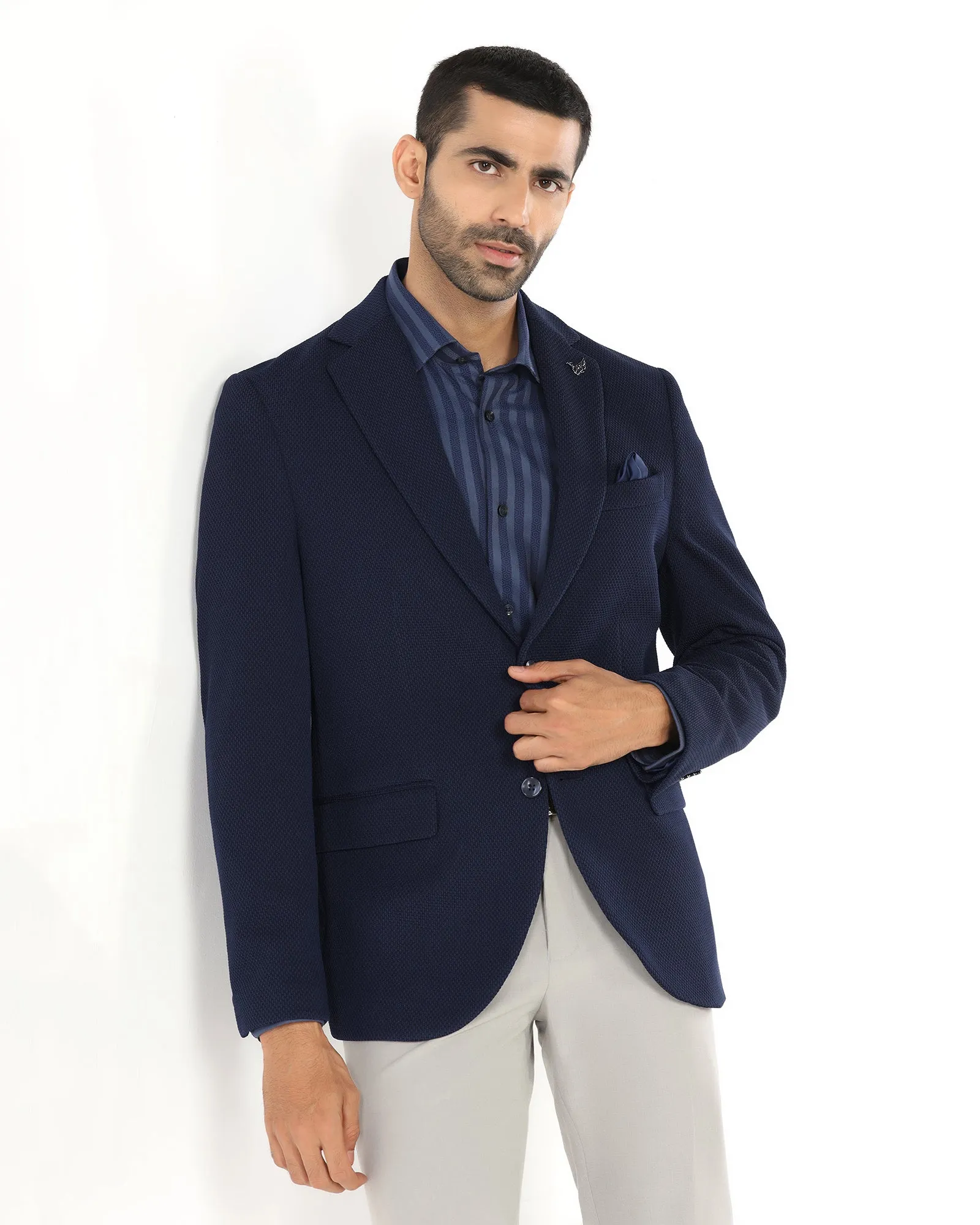 Urban Wear Hidden Pocket System Navy Textured Blazer - Campari