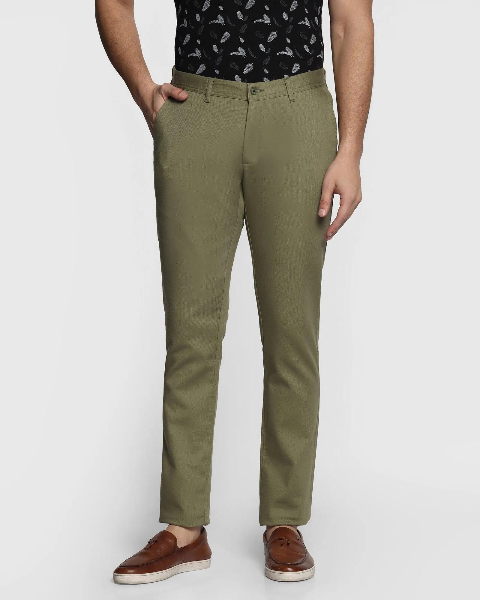 Slim Fit B-91 Casual Olive Textured Khakis - Altos Belt loops