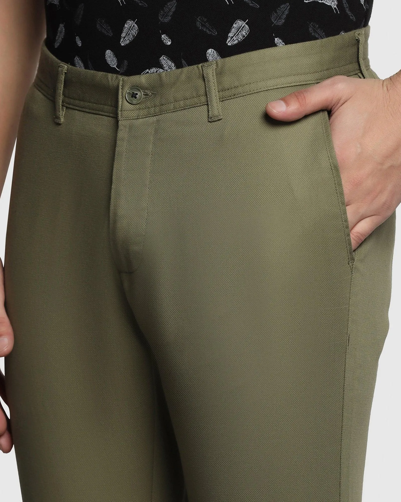 Side Pockets Mesh Panel Slim Fit B-91 Casual Olive Textured Khakis - Altos