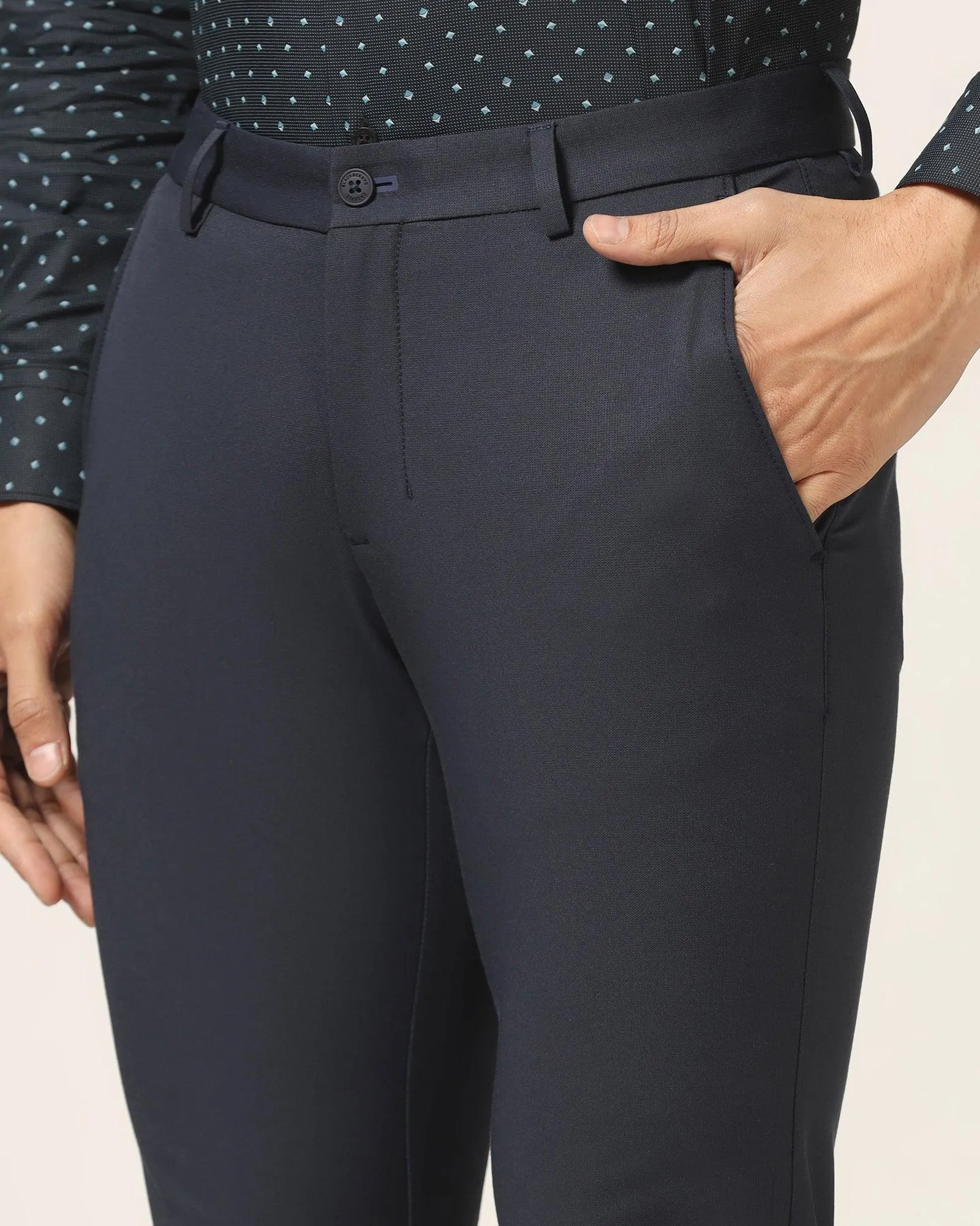 TechPro Slim Fit B-91 Casual Navy Solid Khakis - Borros Snug Fit Outdoor Wear