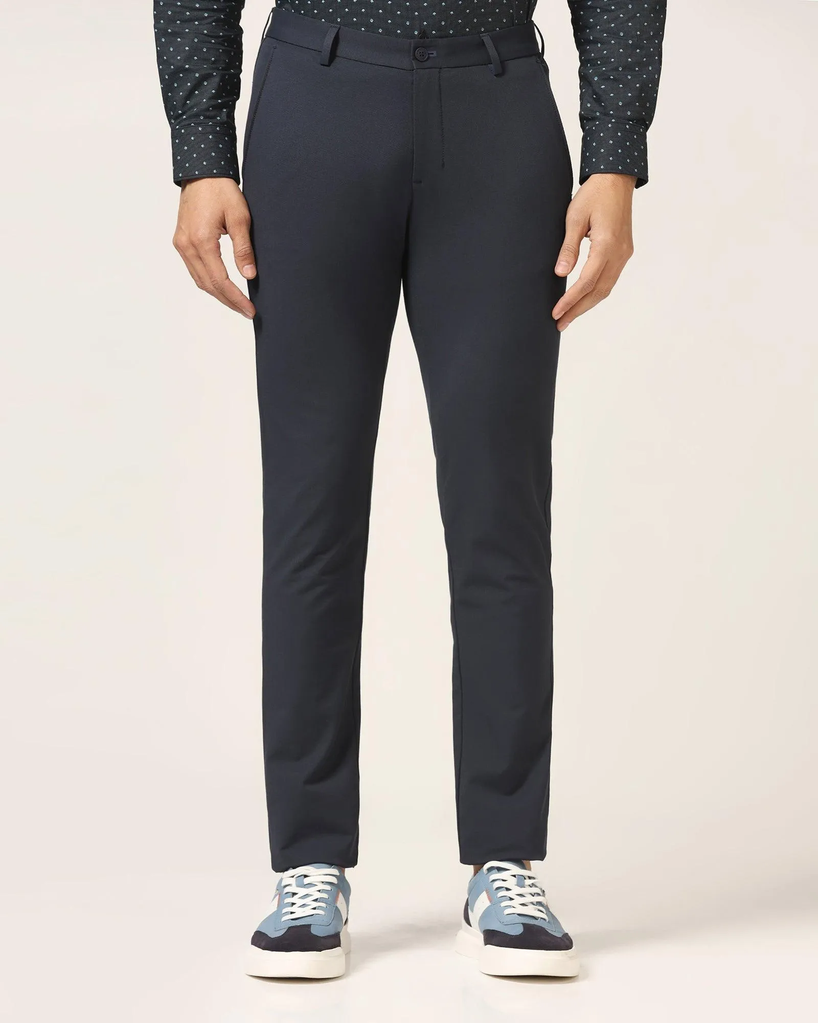 TechPro Slim Fit B-91 Casual Navy Solid Khakis - Borros Anti Pilling Surface