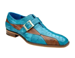 Belvedere Marte Monk Strap Shoes in Antique Ocean & Brandy Genuine Ostrich Queen Fit Beauty Walk