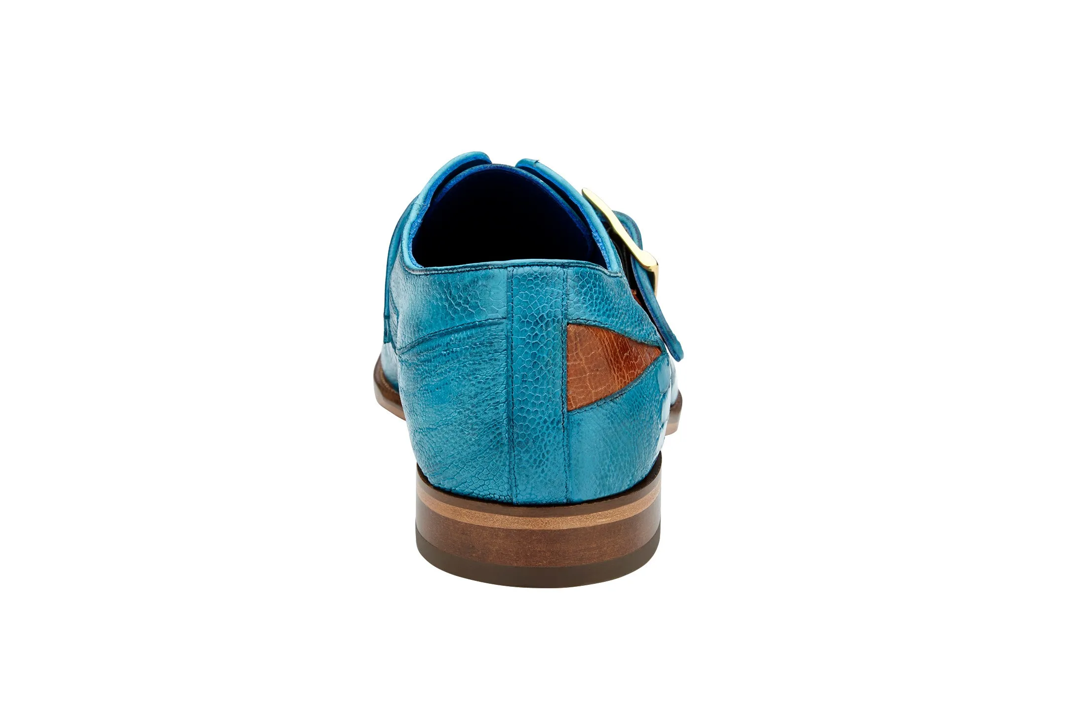 Shock absorption Belvedere Marte Monk Strap Shoes in Antique Ocean & Brandy Genuine Ostrich