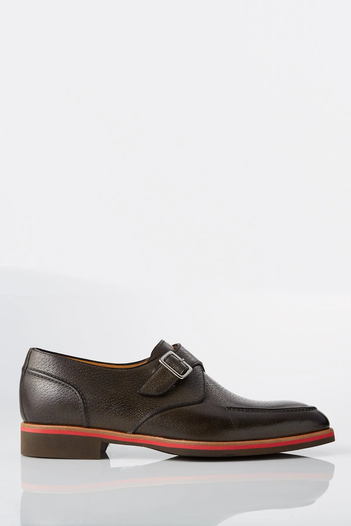 Modern David August Leather Single Buckle Monk-strap Shoes in Graphite Grey