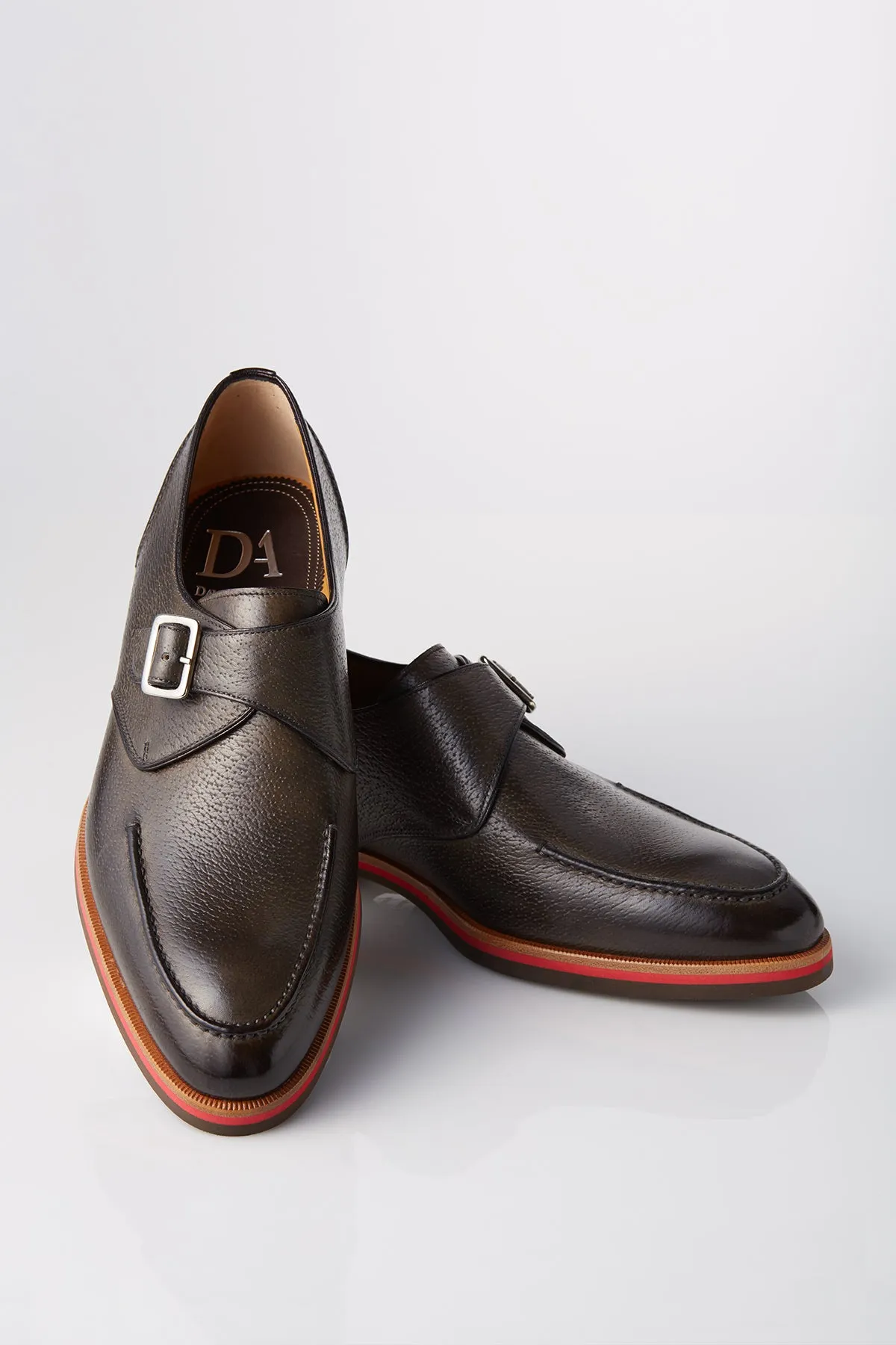 David August Leather Single Buckle Monk-strap Shoes in Graphite Grey Tech Knit Year long