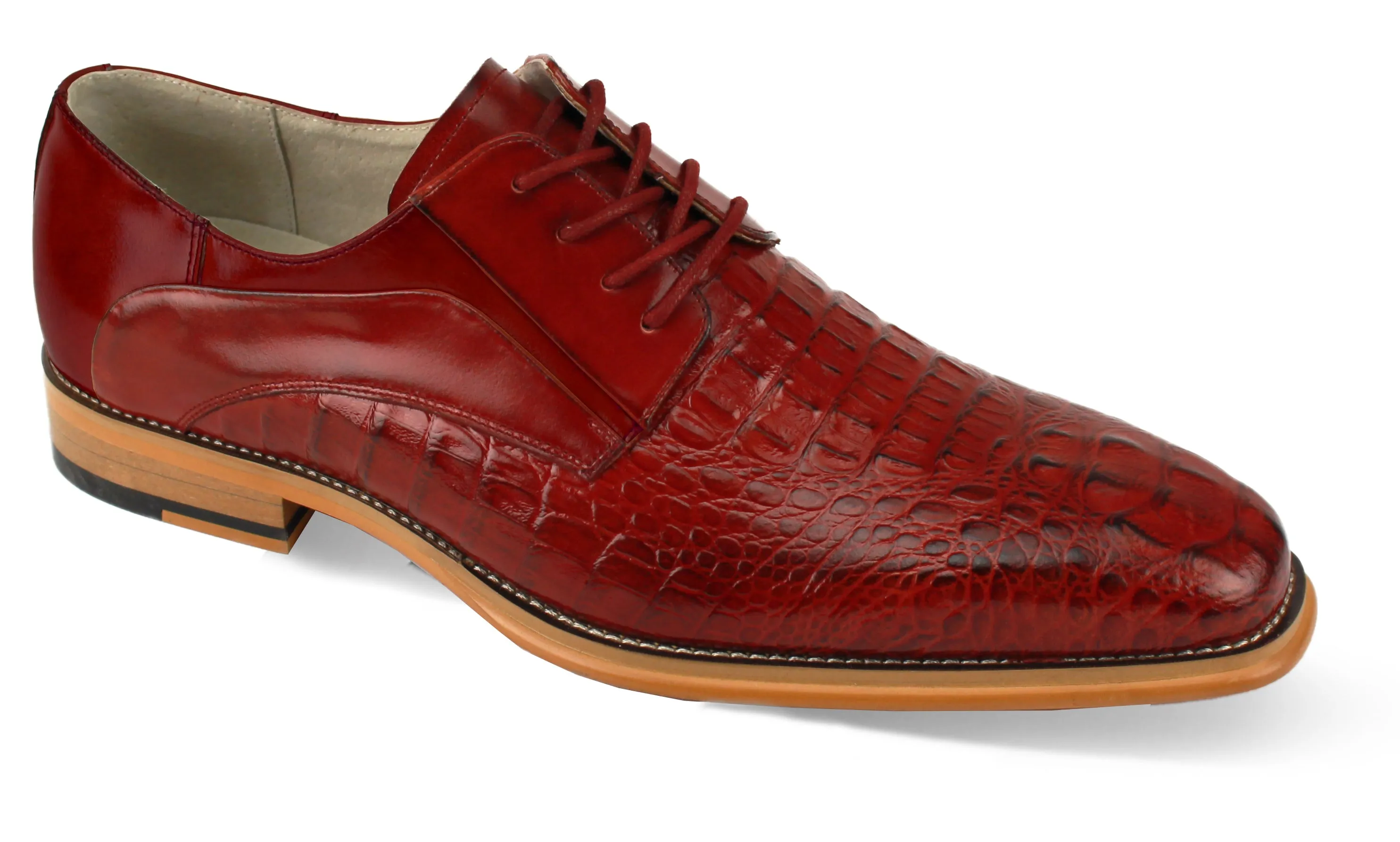 Airy Design Luxe Allure: Red Crocodile Inspired Leather Lace Dress Shoes