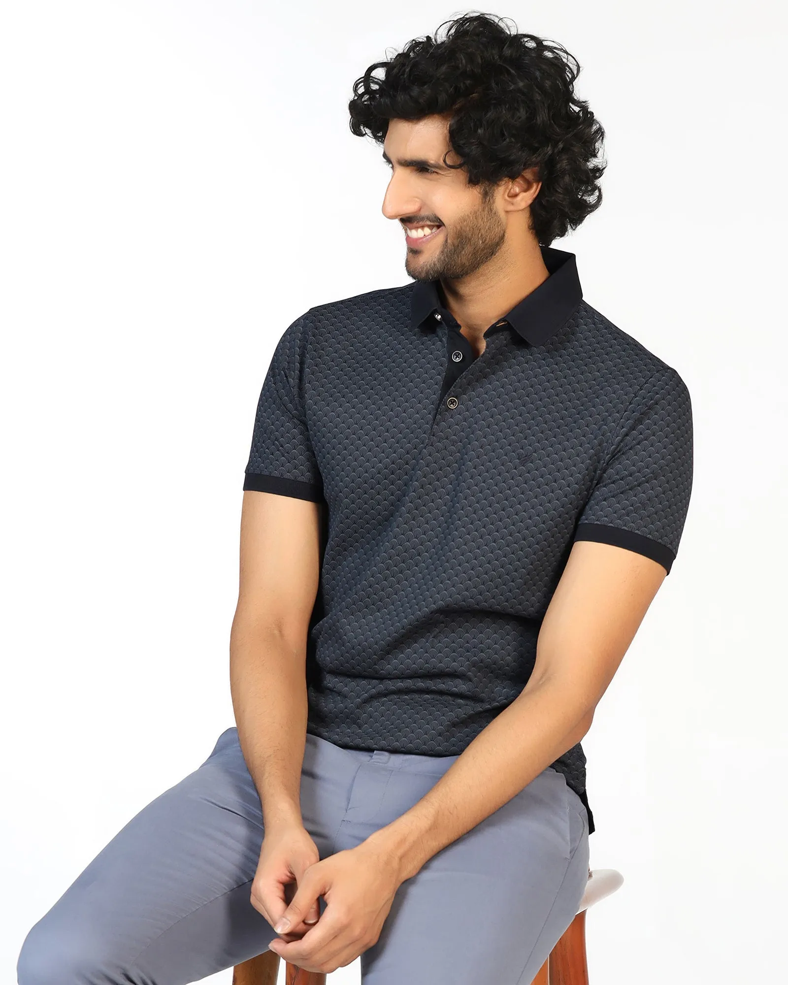 Charcoal Abstract Print Polo - Deco Casual Comfort NonIron Finish
