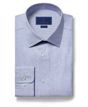 David Donahue Regular Fit Textured Twill Check Dress Shirt in Blue Summer Vibes Tailored Style