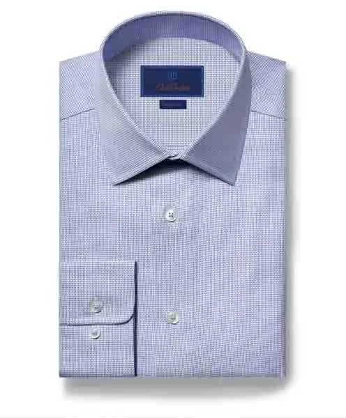David Donahue Regular Fit Textured Twill Check Dress Shirt in Blue Summer Vibes Tailored Style
