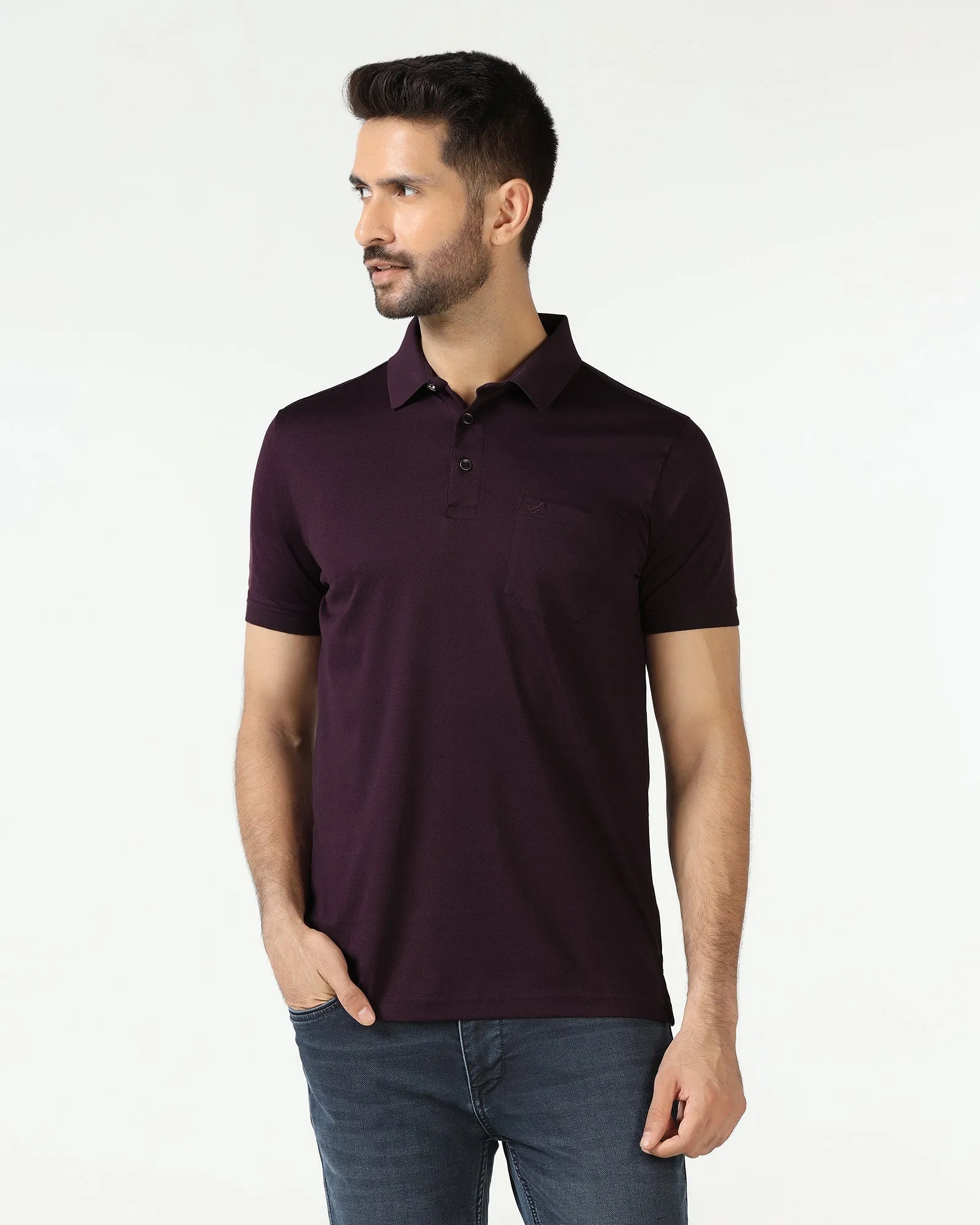 Purple Printed Polo - Peter Tailored Silhouette Comfortable fit