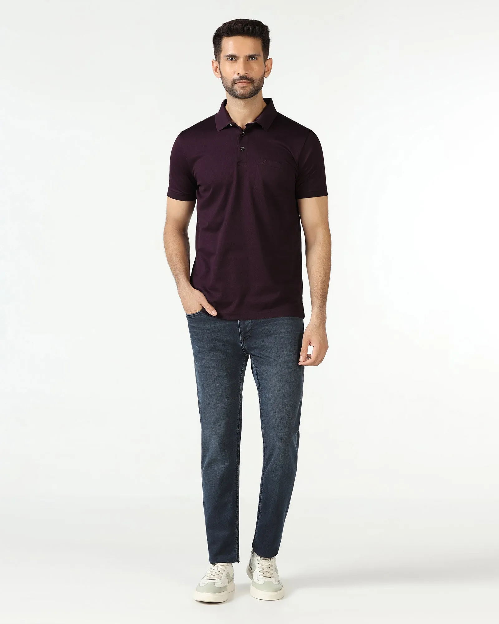 Purple Printed Polo - Peter Unstructured Silhouette