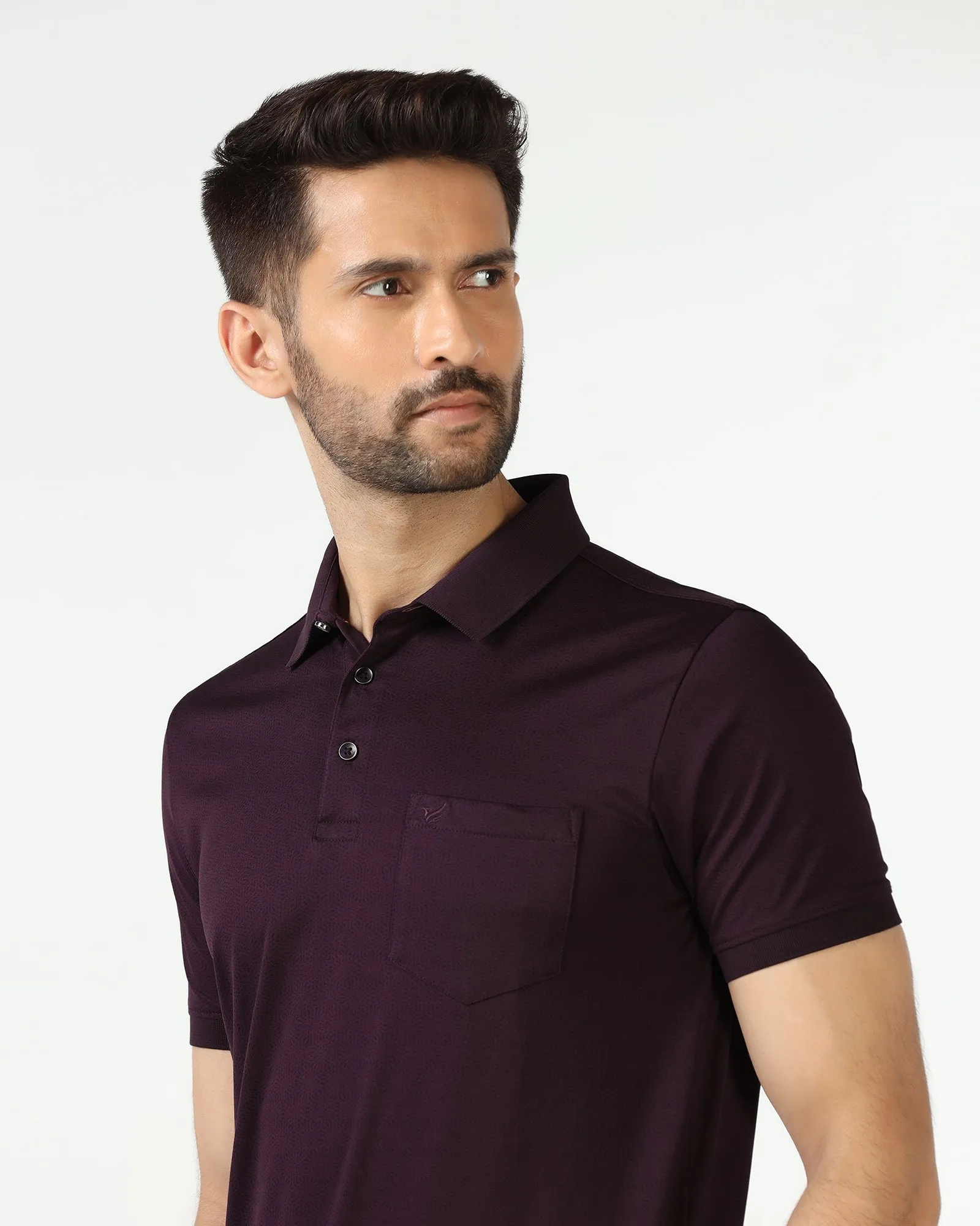 DoubleLayered Hem Binding Relaxed Wearable Purple Printed Polo - Peter
