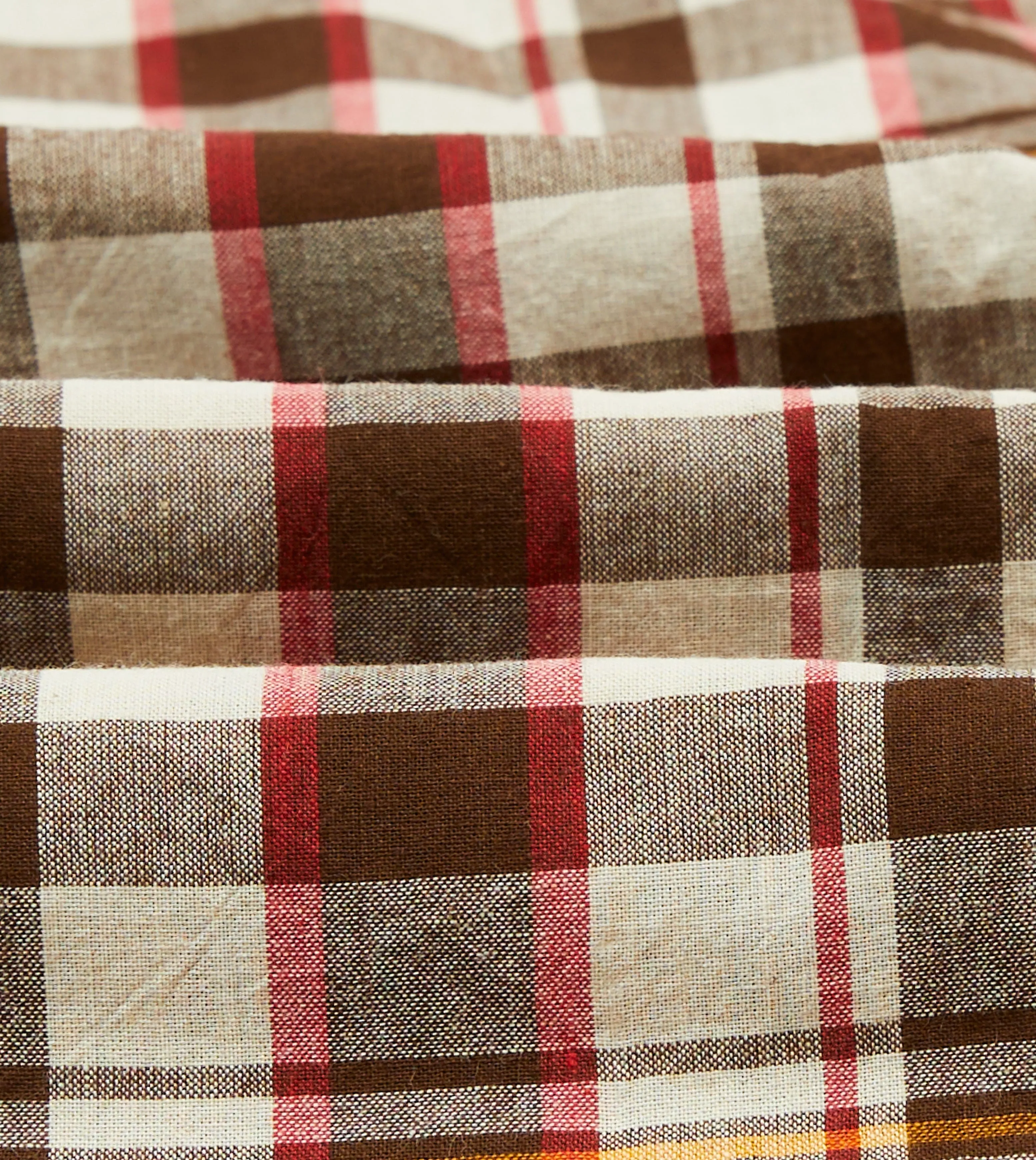 Cruise Collection Day-To-Night Wear Brown and Red Madras Check Cotton Button-Down Shirt