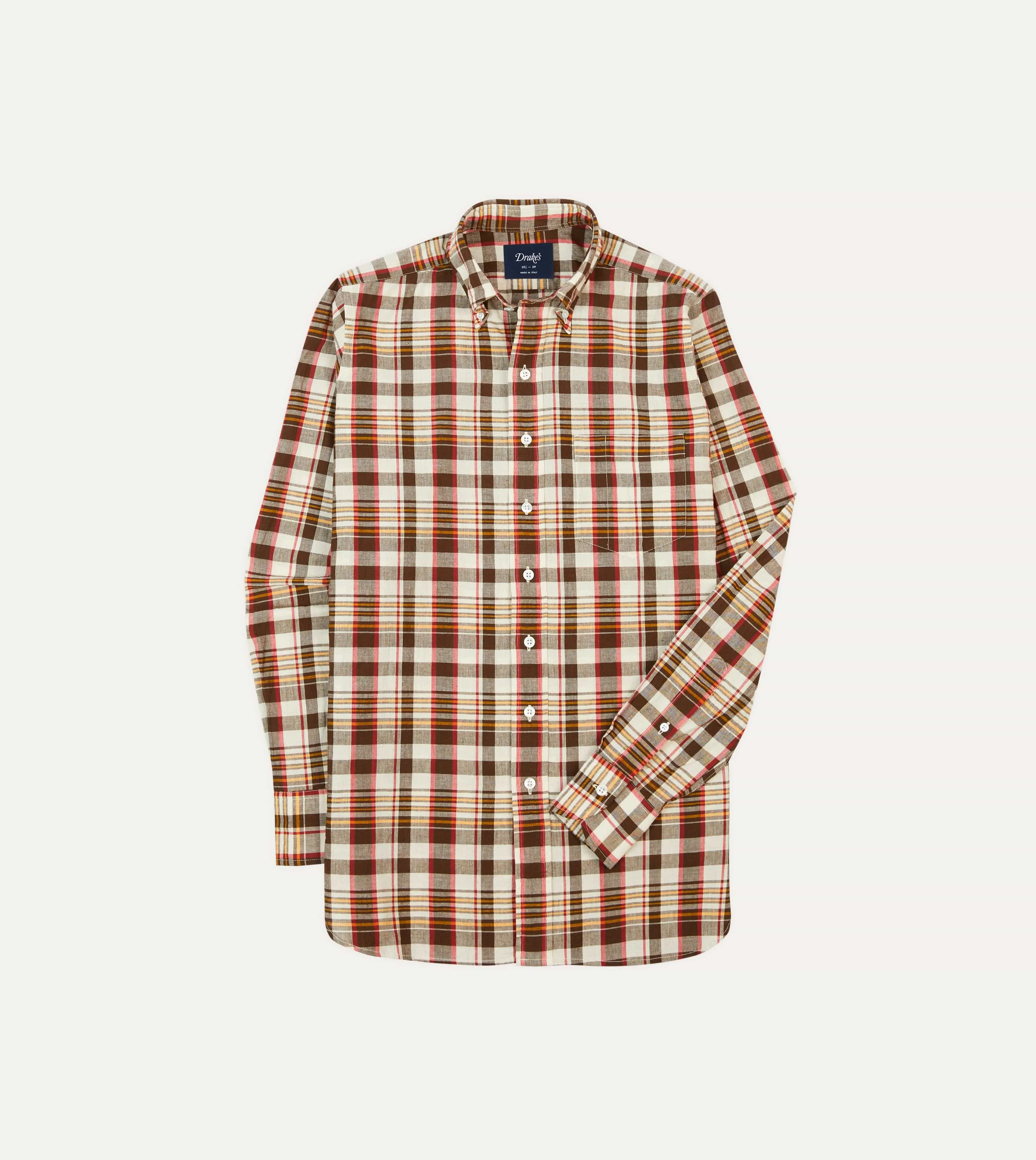 Brown and Red Madras Check Cotton Button-Down Shirt Anti Static Lining Stylish Design