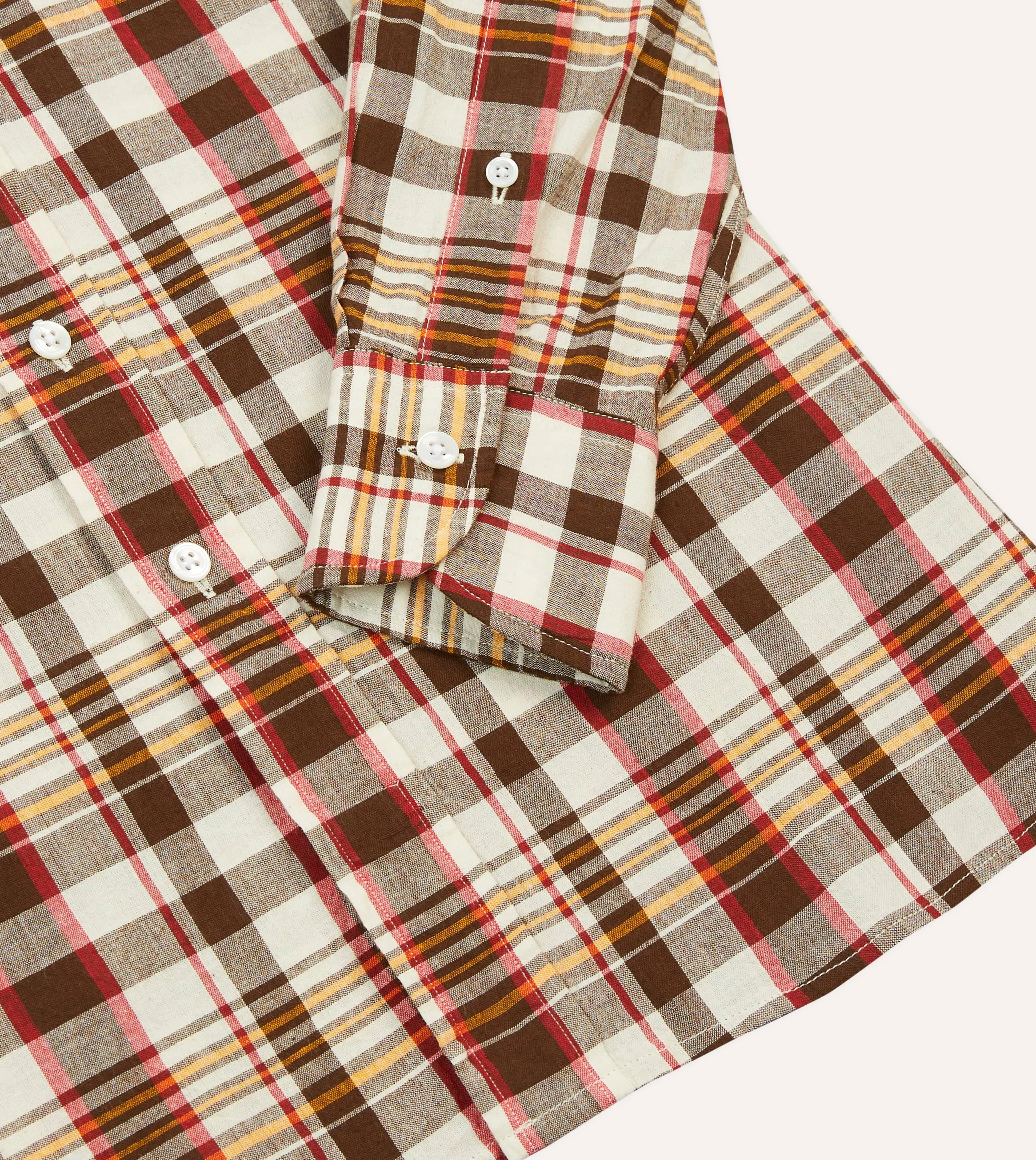 Effortless Style Versatile Layering Brown and Red Madras Check Cotton Button-Down Shirt