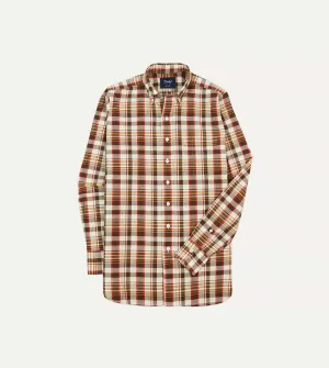 Brown and Red Madras Check Cotton Button-Down Shirt Anti Static Lining Stylish Design