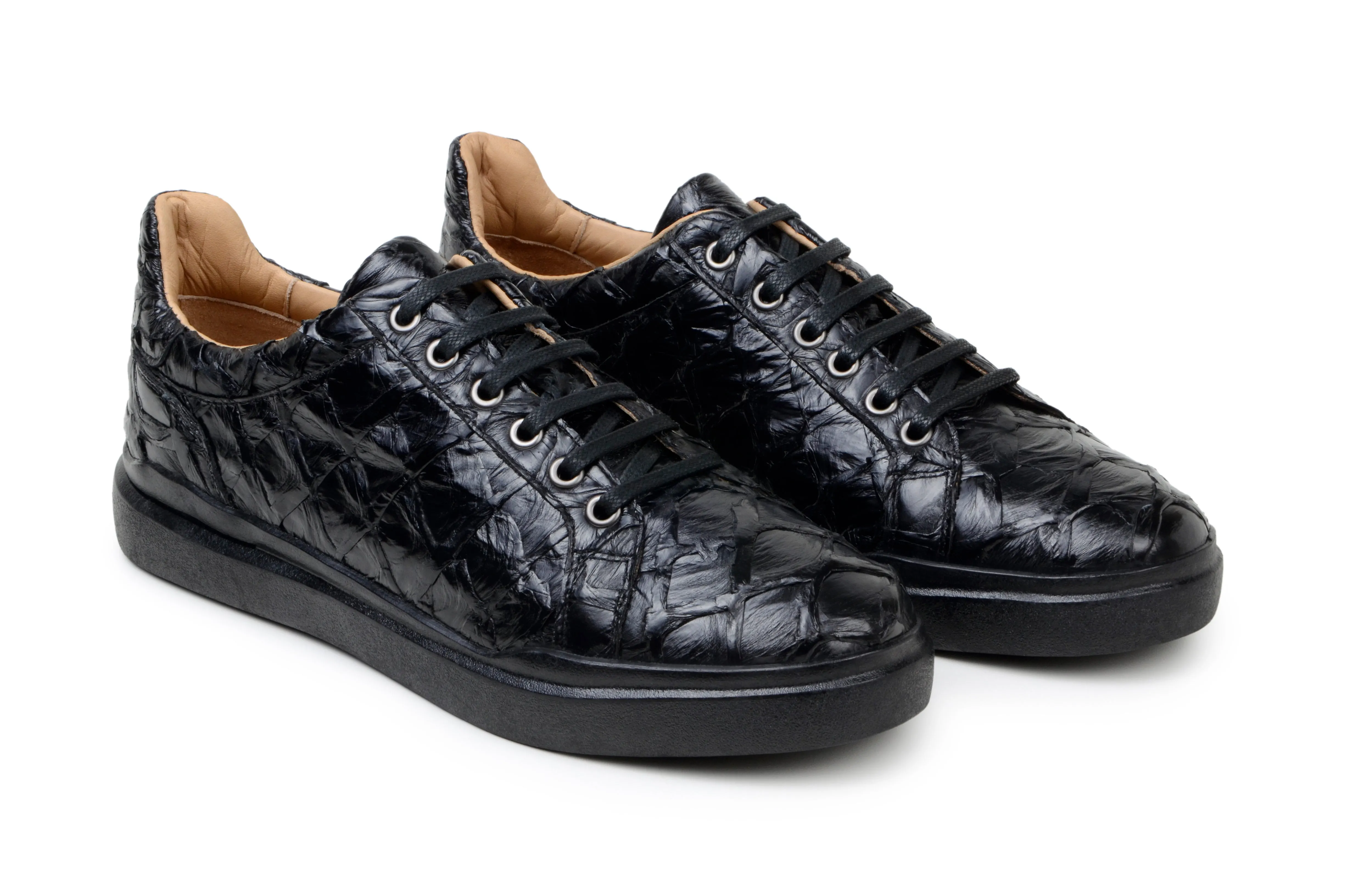 soft inside Ultra Hike Belvedere Kingstone Exotic Genuine Pirarucu Leather Sneakers in Black