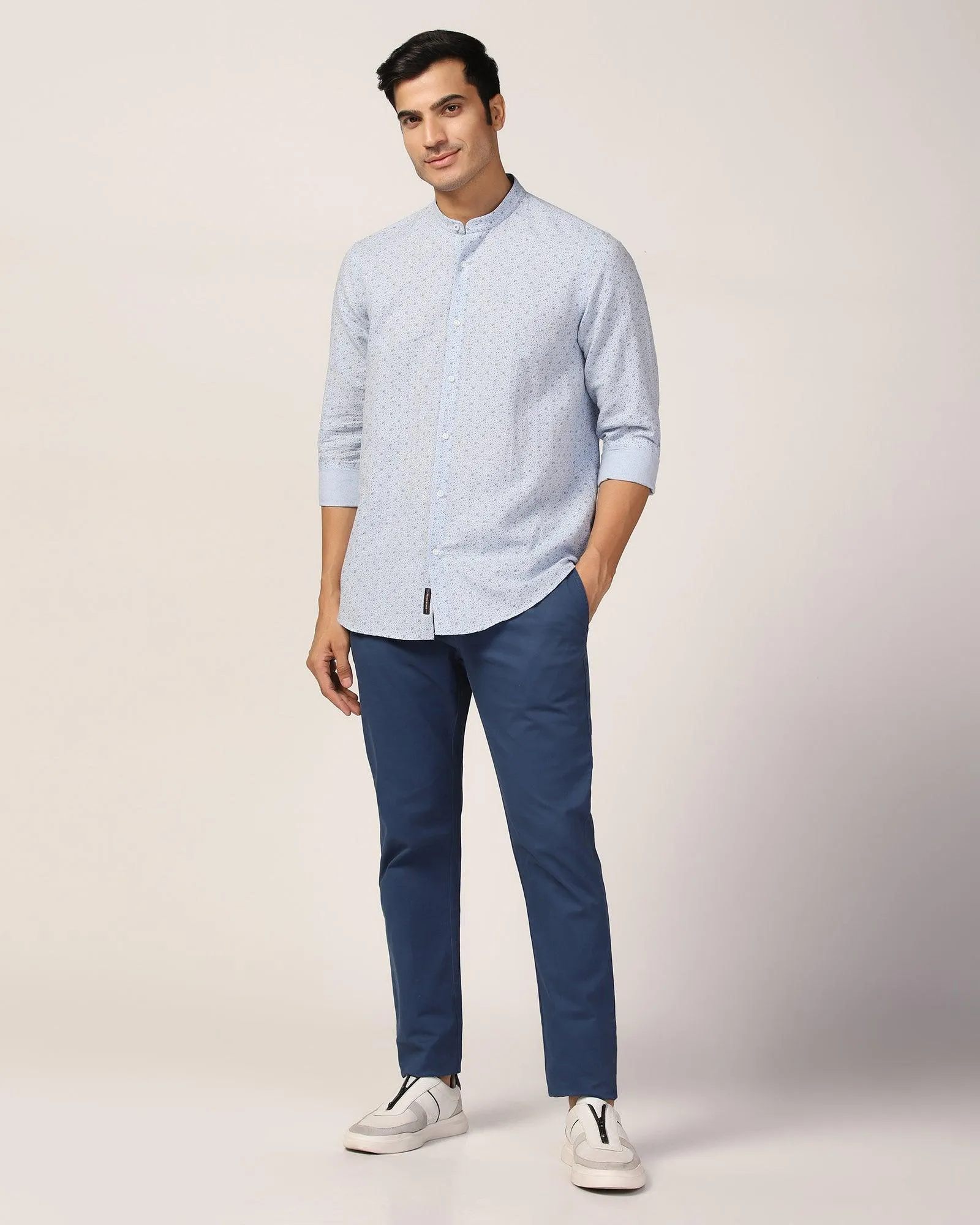 Stylish Appearance Linen Casual Blue Printed Shirt - Leaf