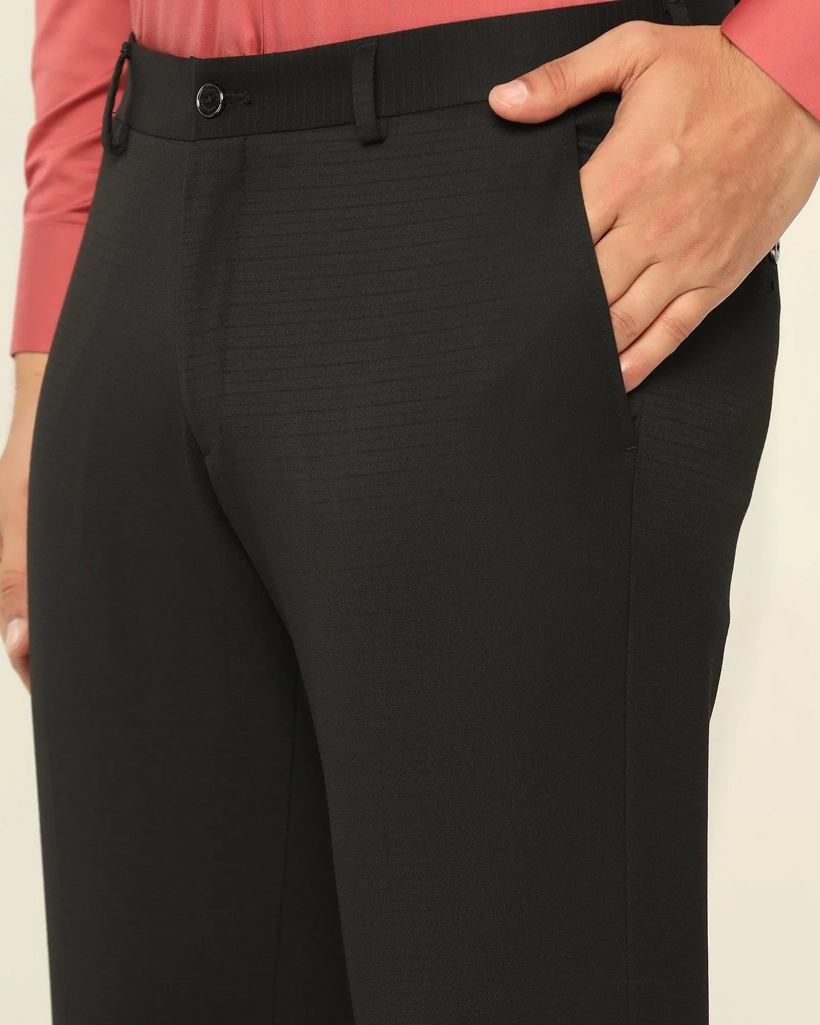 Comfy Texture TechPro Super Slim Phoenix Formal Black Striped Trouser - Tofort