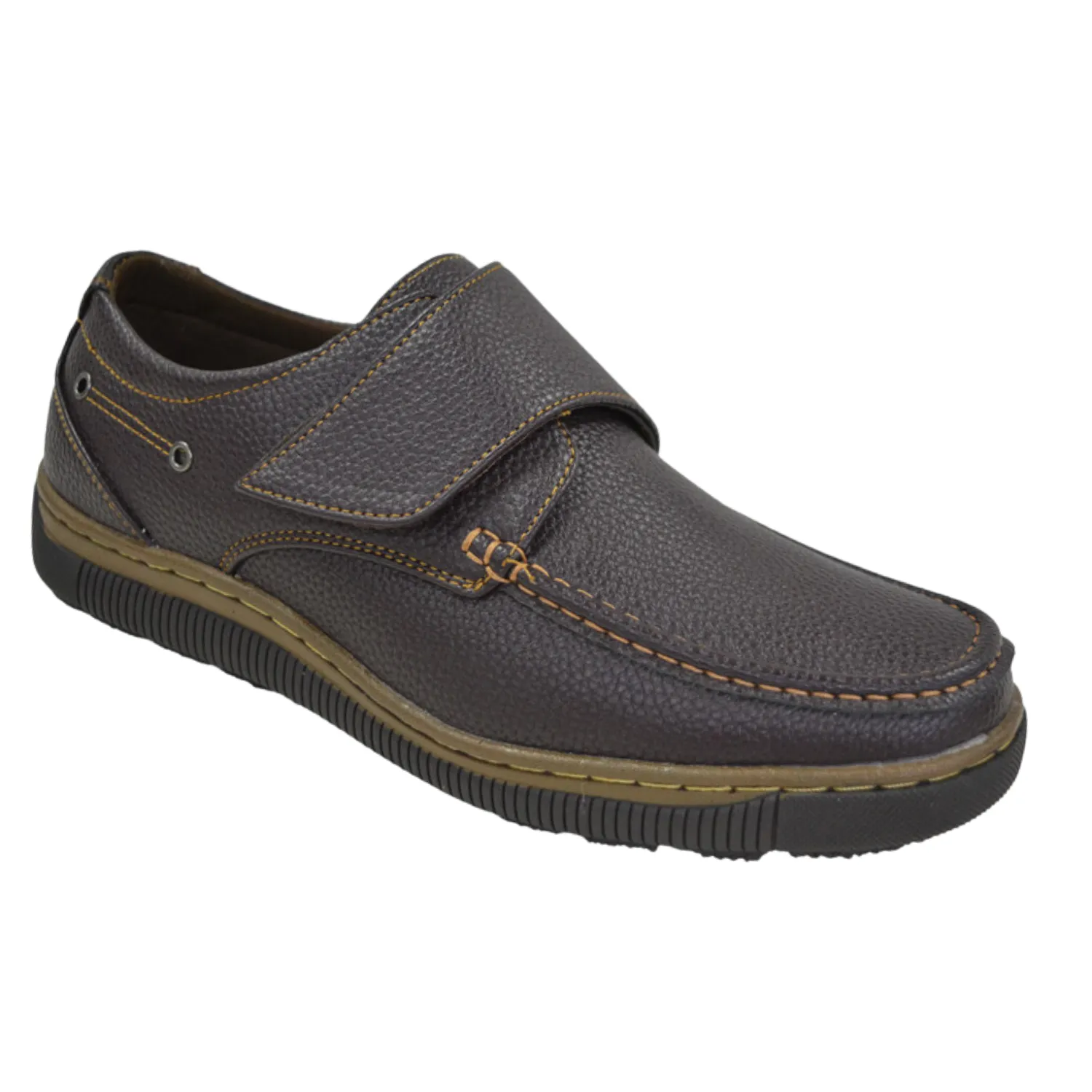Lustrage Collection: Men's Brown Easy Fasten Slip On Casual Shoes - Medium and Wide Walk Easy