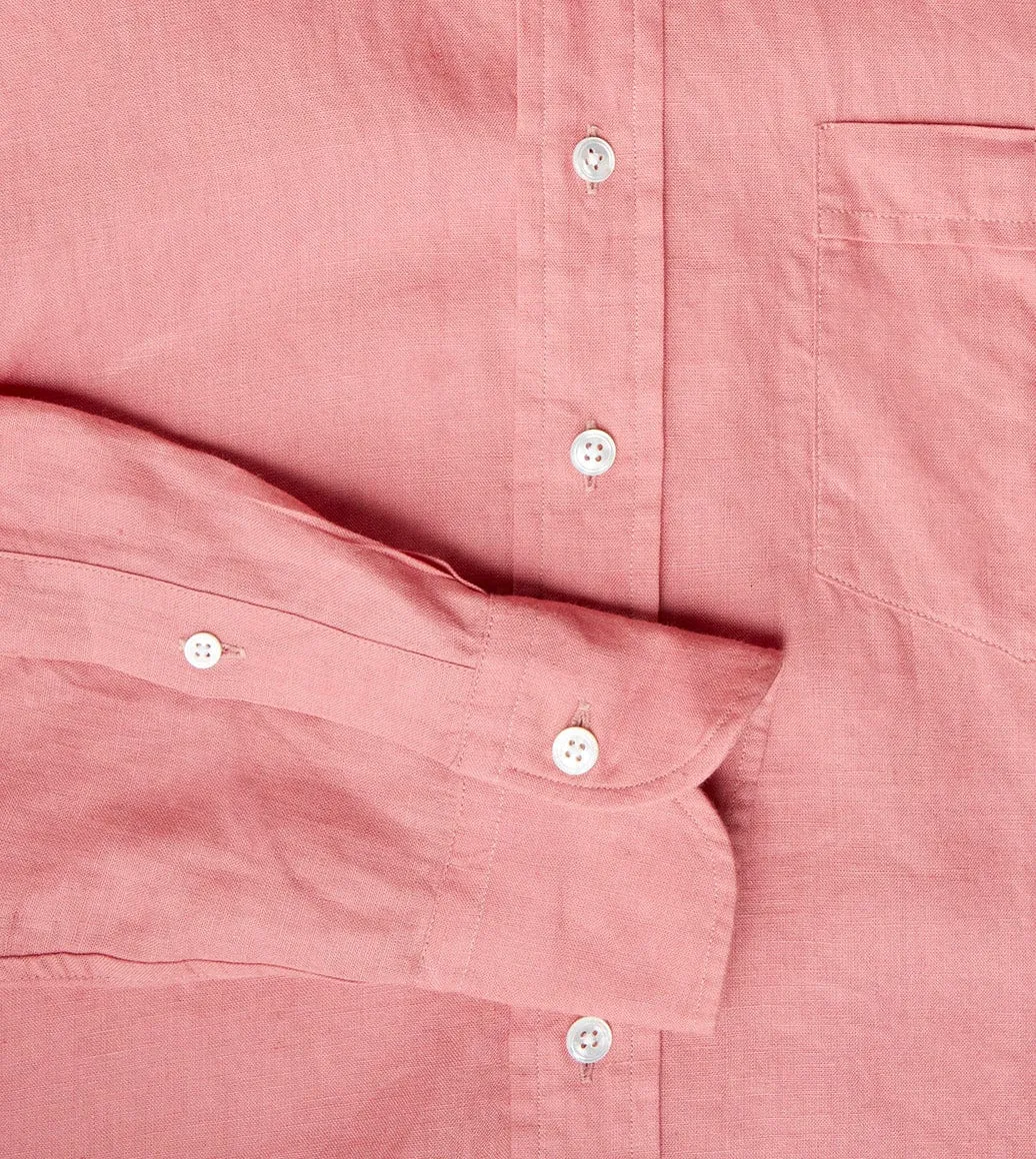 Smooth Seam Finish Casual Comfort Pink Linen Spread Collar Shirt