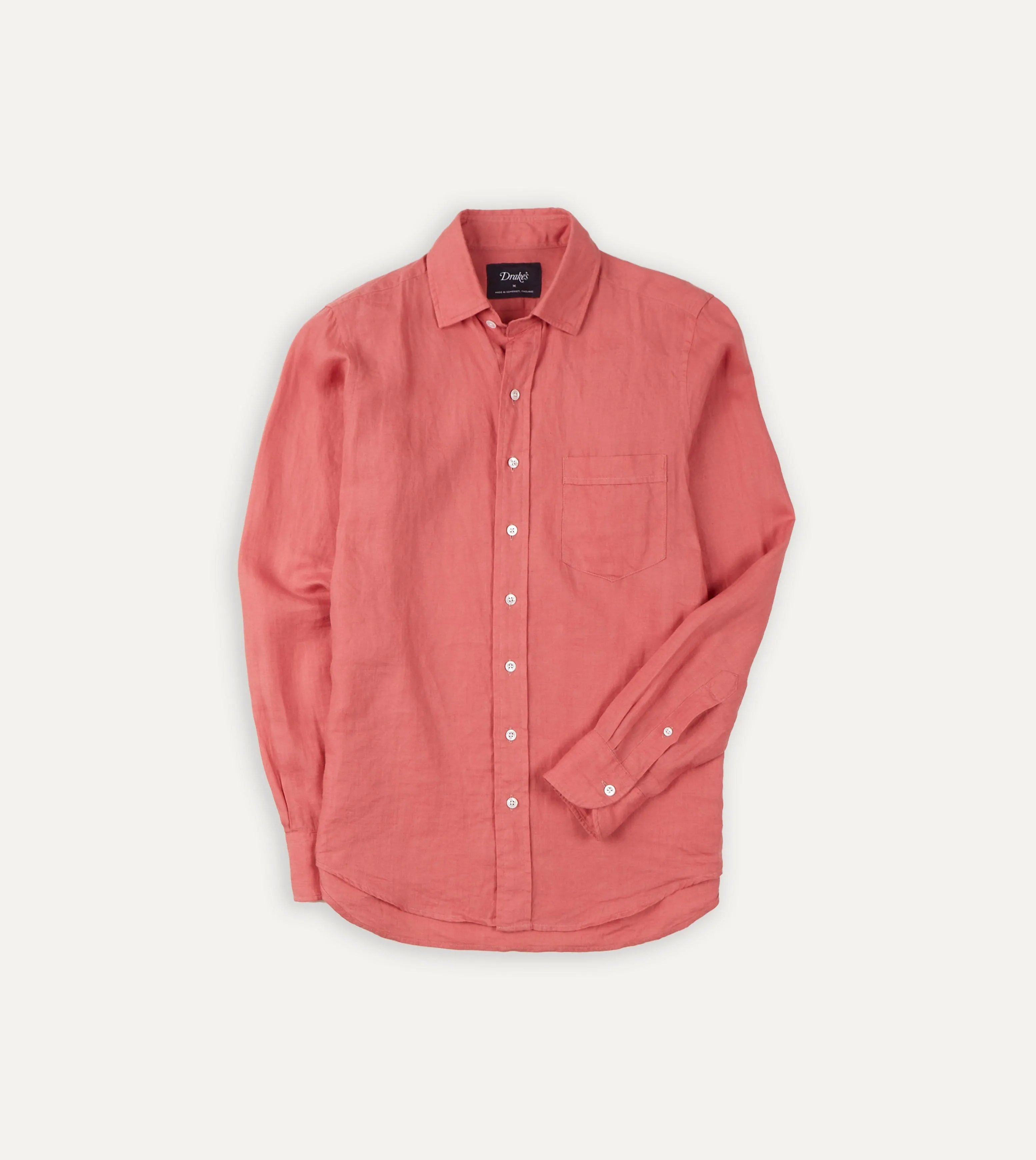 Flatlock stitching Pink Linen Spread Collar Shirt