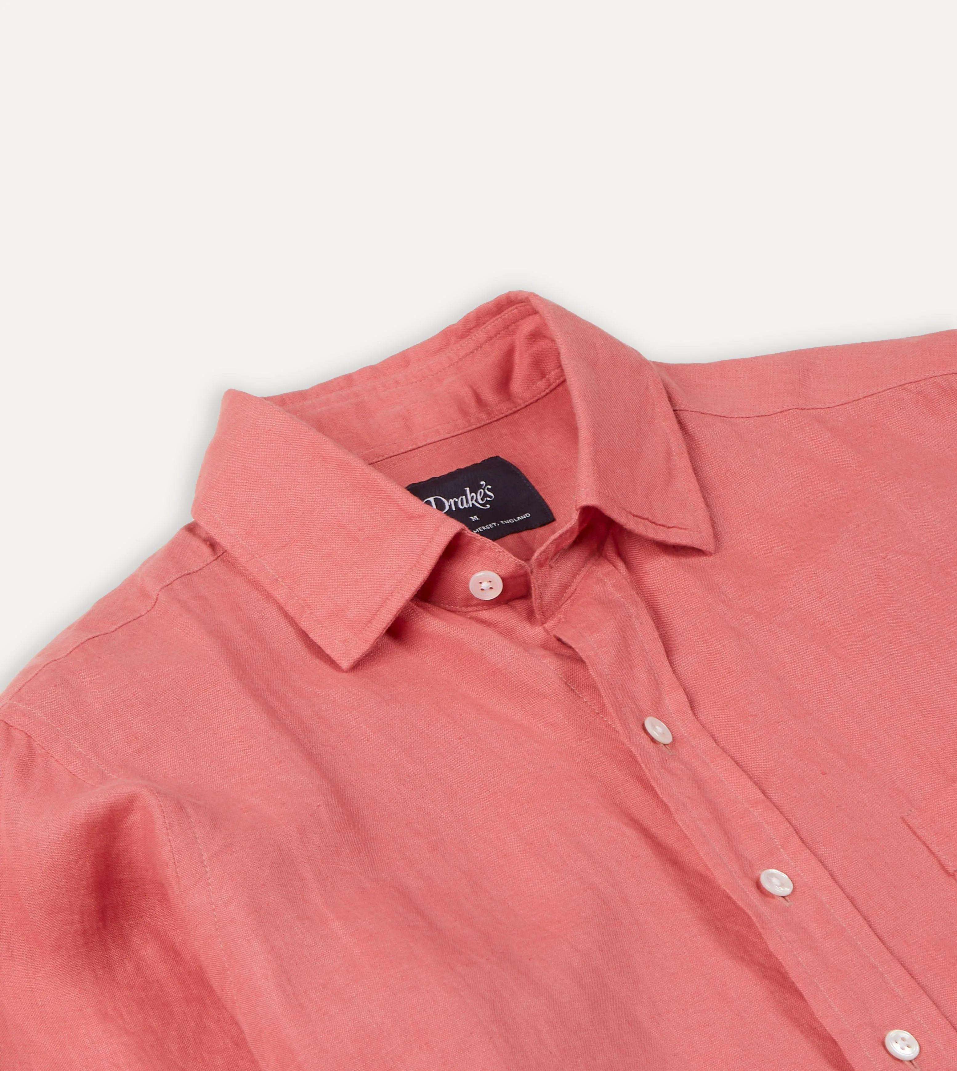 Pink Linen Spread Collar Shirt Polished Style Contrast Stitch
