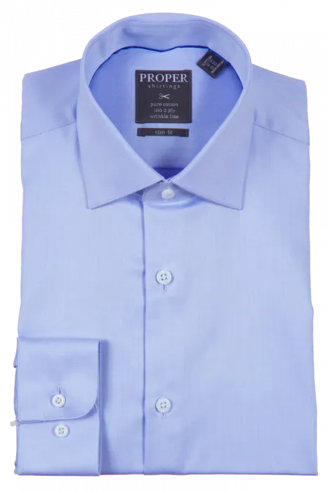 PROPER SHIRTINGS BLUE SLIM FIT REGULAR CUFF P720TTSR-BLU Traveler??s Choice Lightweight Construction