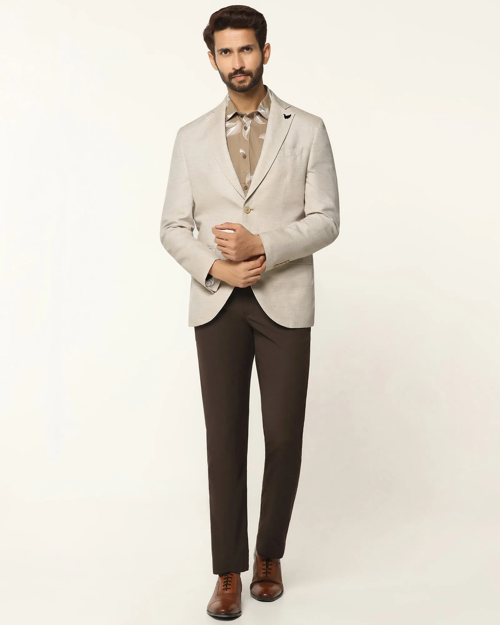 SoftshellMaterial Easy Wear Formal Beige Solid Blazer - Gravity