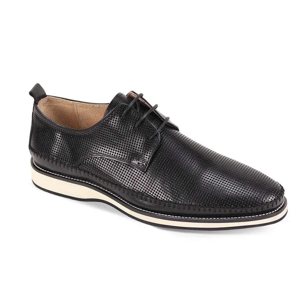 Pinwheel Collection: Black Genuine Leather Moc Toe Lace-Up Casual Shoes Color Mix Busy Path