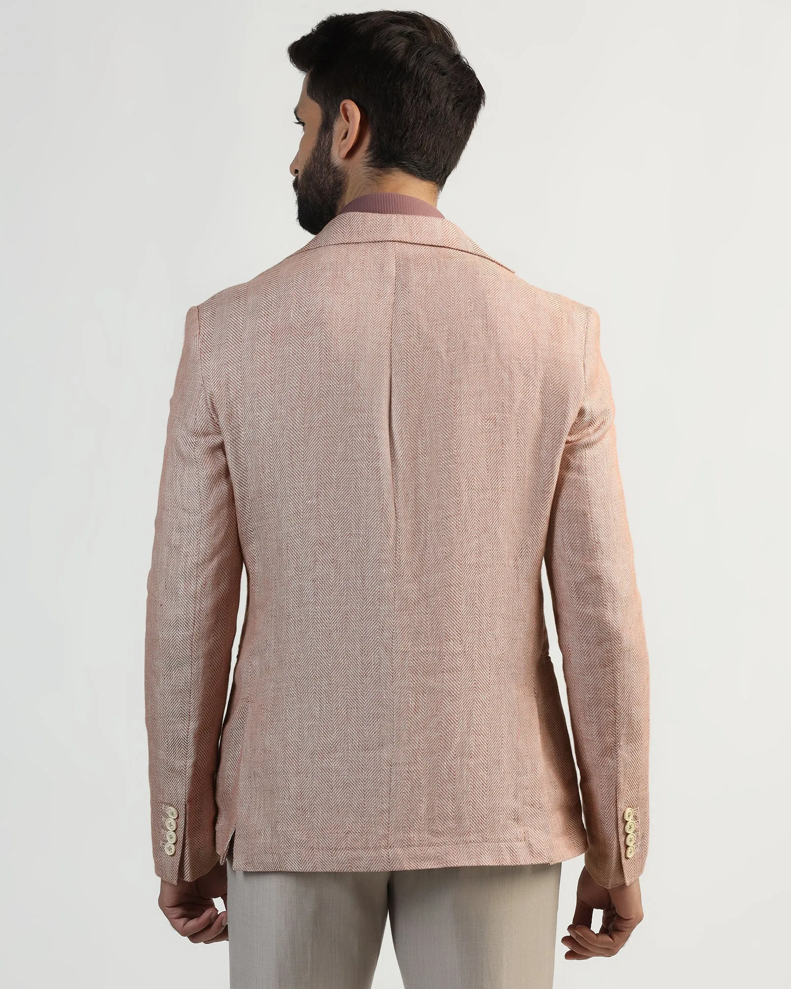 Non Restrictive Fit Linen Formal Rust Textured Blazer - Nero