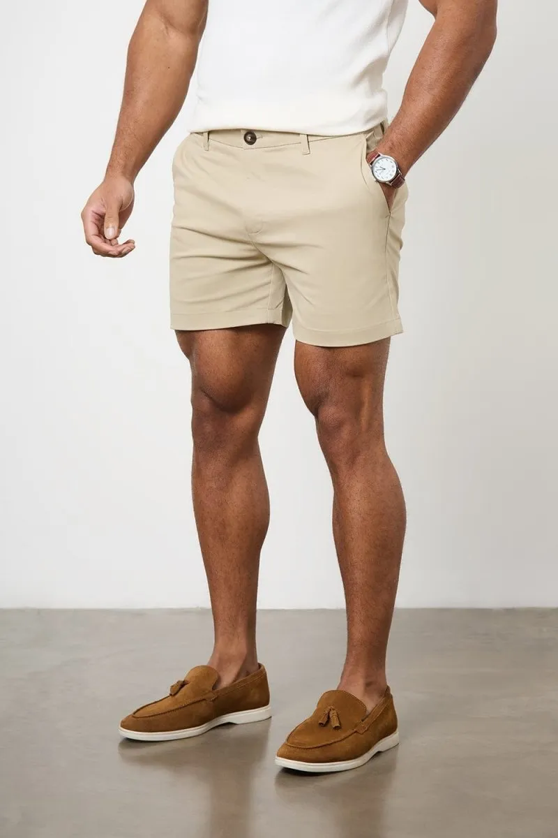 Athletic Fit Chino Shorts 5'' in Stone Moisture Wicking Finish Casual Vibe