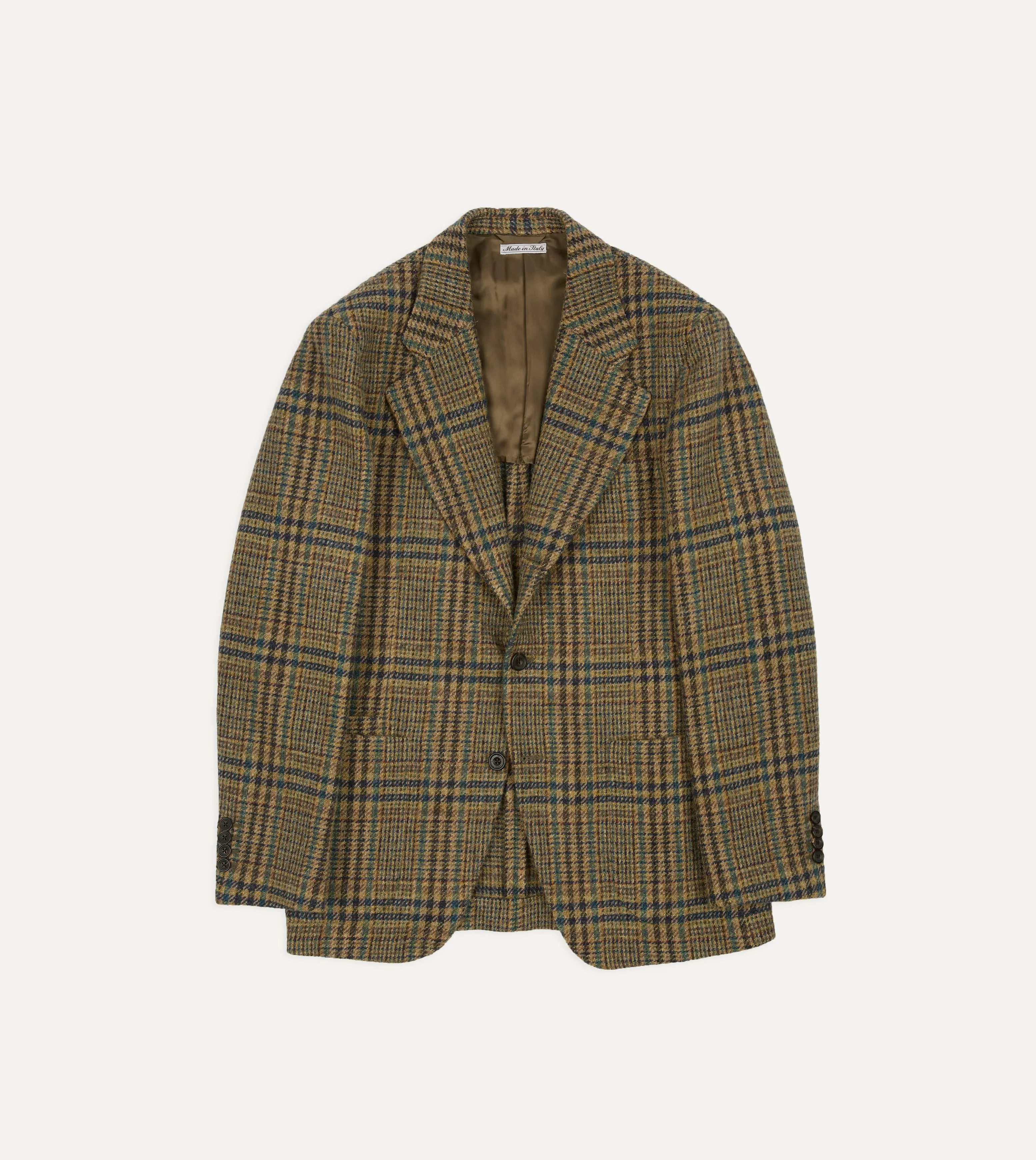 Brown and Teal Prince of Wales Check Tweed Blazer Seamless construction