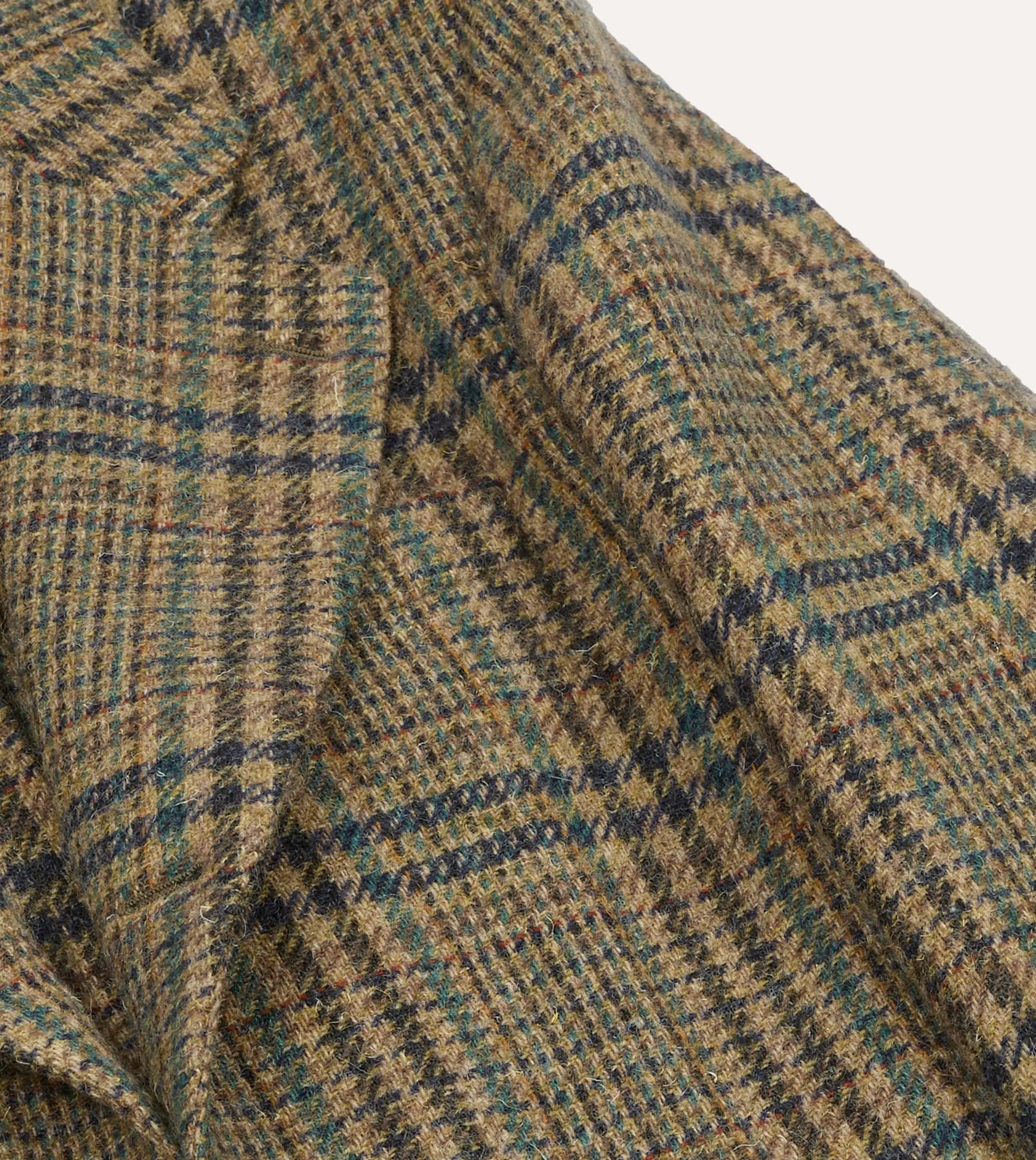 Brown and Teal Prince of Wales Check Tweed Blazer Microfiber Blend Bonded Seam Technology
