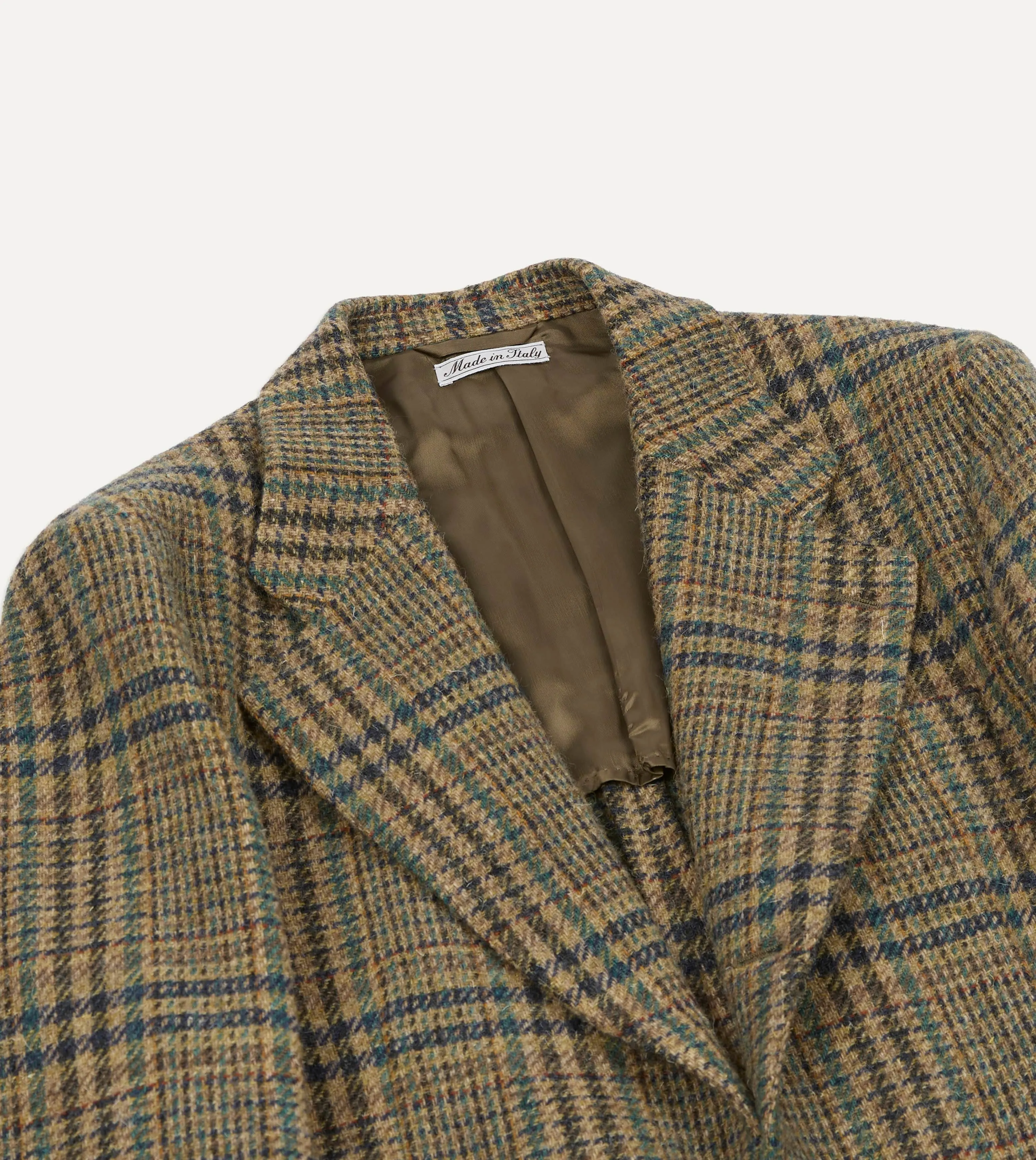 Brown and Teal Prince of Wales Check Tweed Blazer ExpandableSideGussets