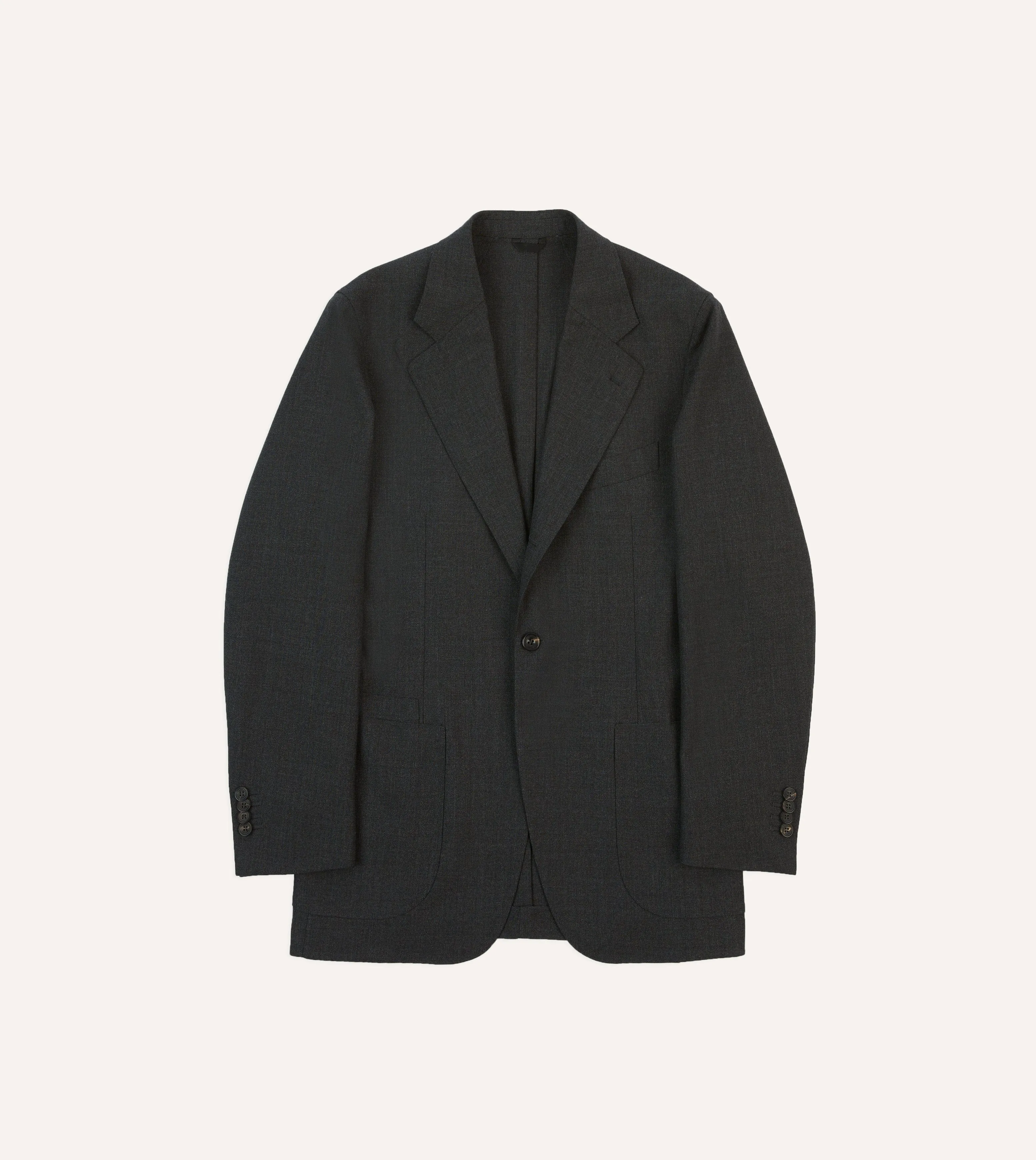 Charcoal Tropical Wool Tailored Jacket Fray Resistant Edges