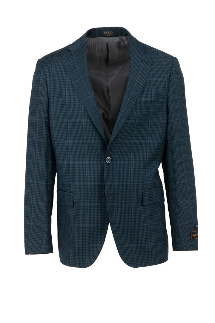 Tiglio Luxe Green and Black Mini Check with Windowpane Dolcetto Modern Fit, Pure Wool Jacket TL3310 HeatReflectiveLining