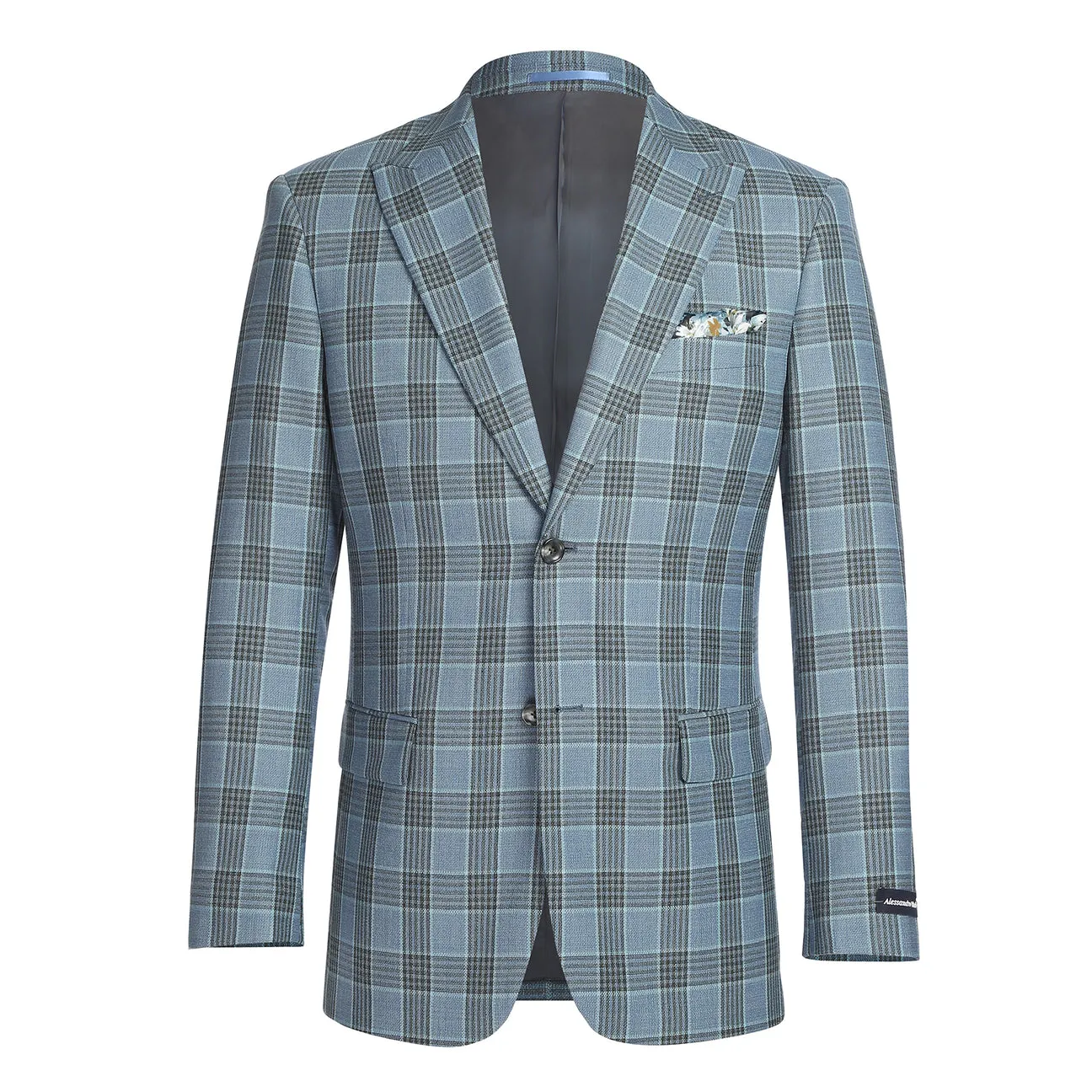 Alessandro Vitello by Renoir New Slim Fit Wool Steel Blue Blazer 565-14 Double Layer Protection Glow In Dark Trims