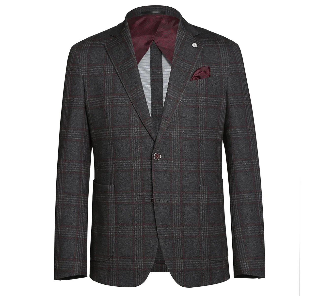 Sleek Outer Pellagio Dark Grey Blazer Slim Fit Half Canvas Windowpane Sport Coat PF20-10