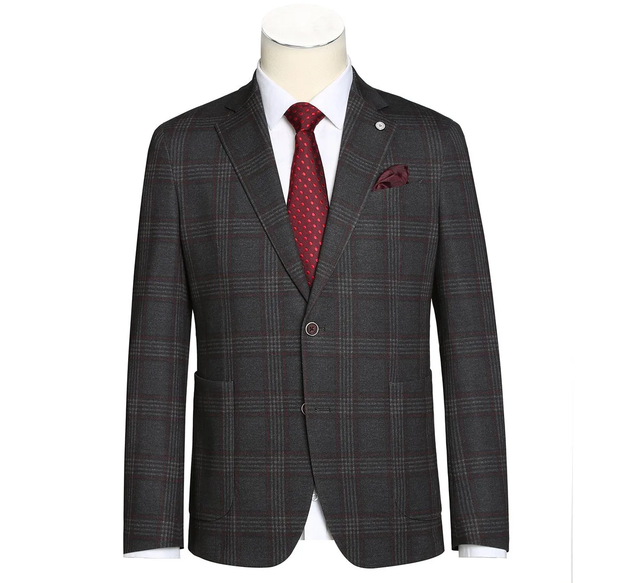 Layered construction Non Bulky Insulation Tech Pellagio Dark Grey Blazer Slim Fit Half Canvas Windowpane Sport Coat PF20-10