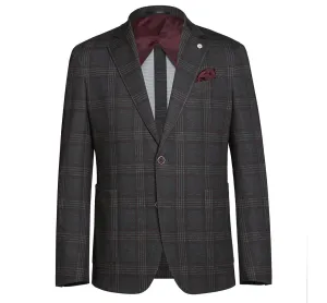 Sleek Outer Pellagio Dark Grey Blazer Slim Fit Half Canvas Windowpane Sport Coat PF20-10
