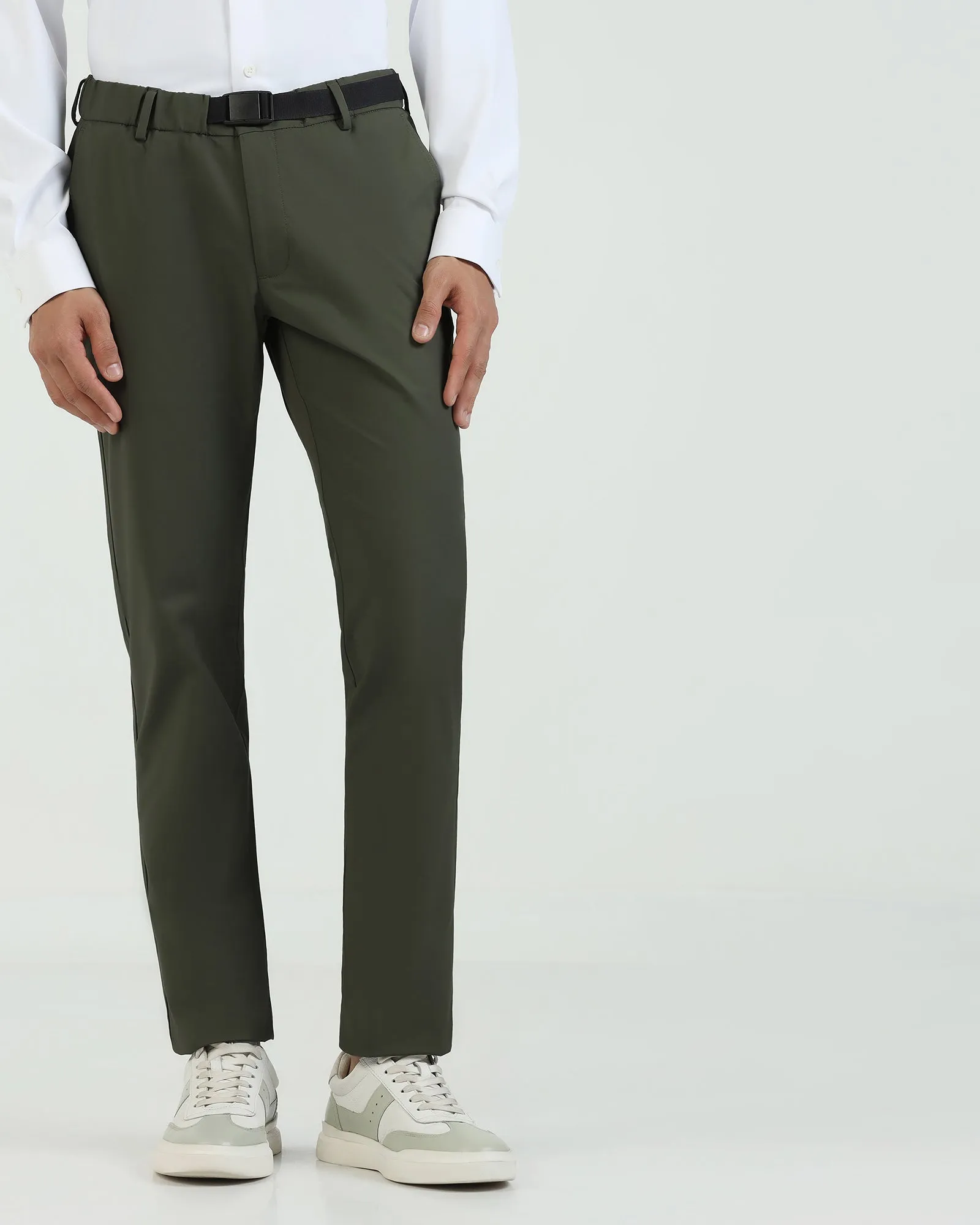 TechPro Slim Fit B-91 Casual Olive Solid Khakis - Kyle Softened Hem