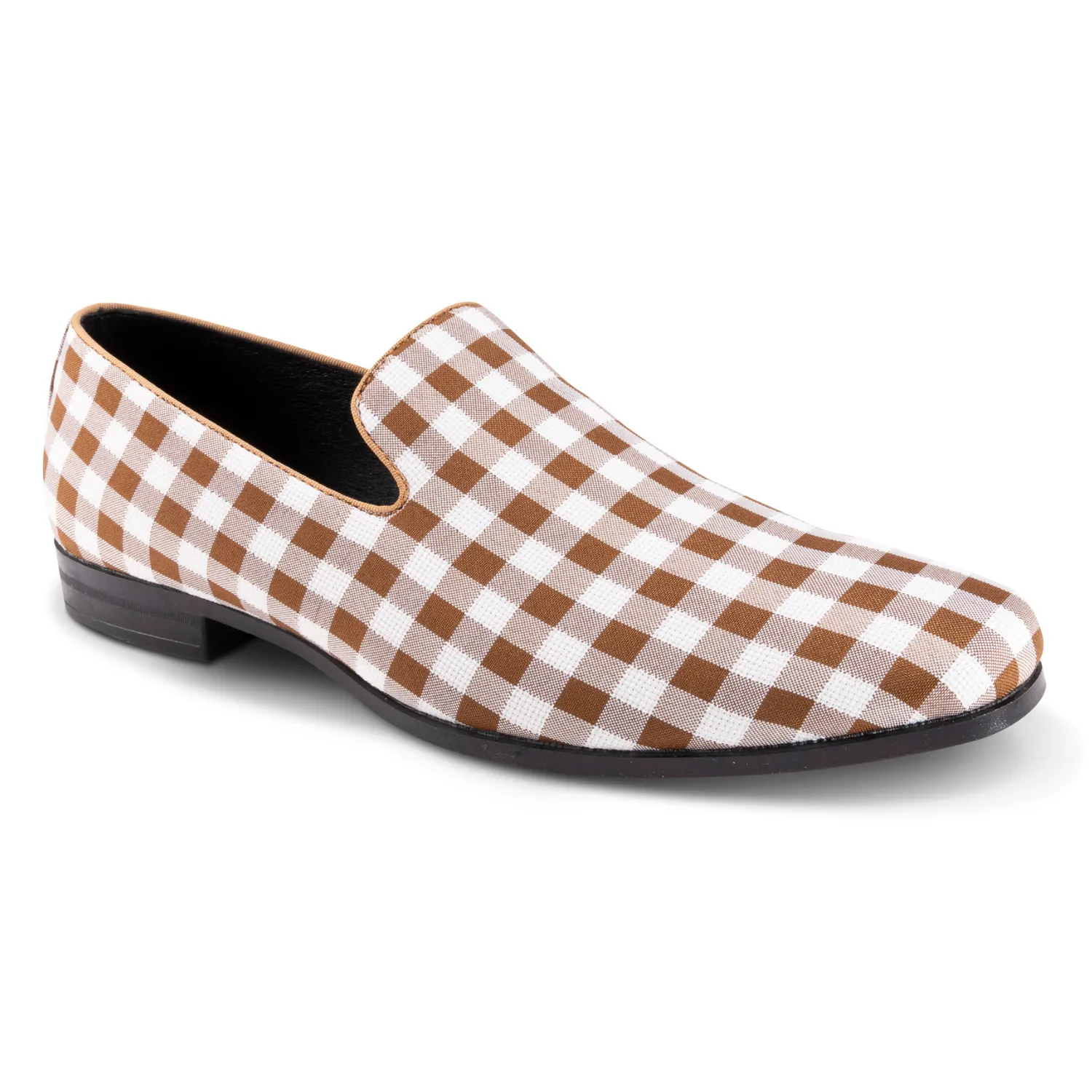 Calico Collection: Montique Saddle Brown Checkered Loafer Fashion Shoes S2362 Trend Path