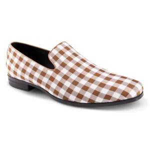 Calico Collection: Montique Saddle Brown Checkered Loafer Fashion Shoes S2362 Power Steps